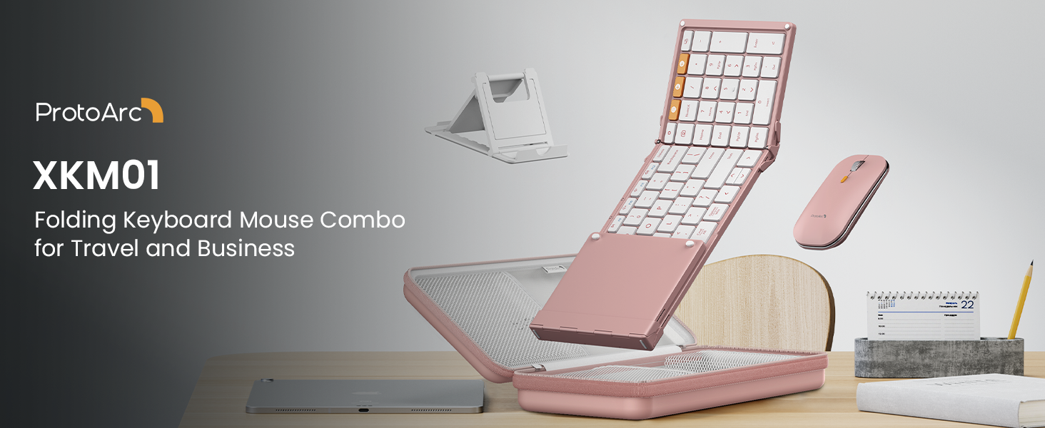 Amazon.com: ProtoArc Foldable Keyboard and Mouse, XKM01 True Full-Size Folding Wireless Keyboard Mouse Combo for Business Travel, a Portable Office Suite On-The-Go, Compatible with Laptop iPad Tablet - Pink : Electronics