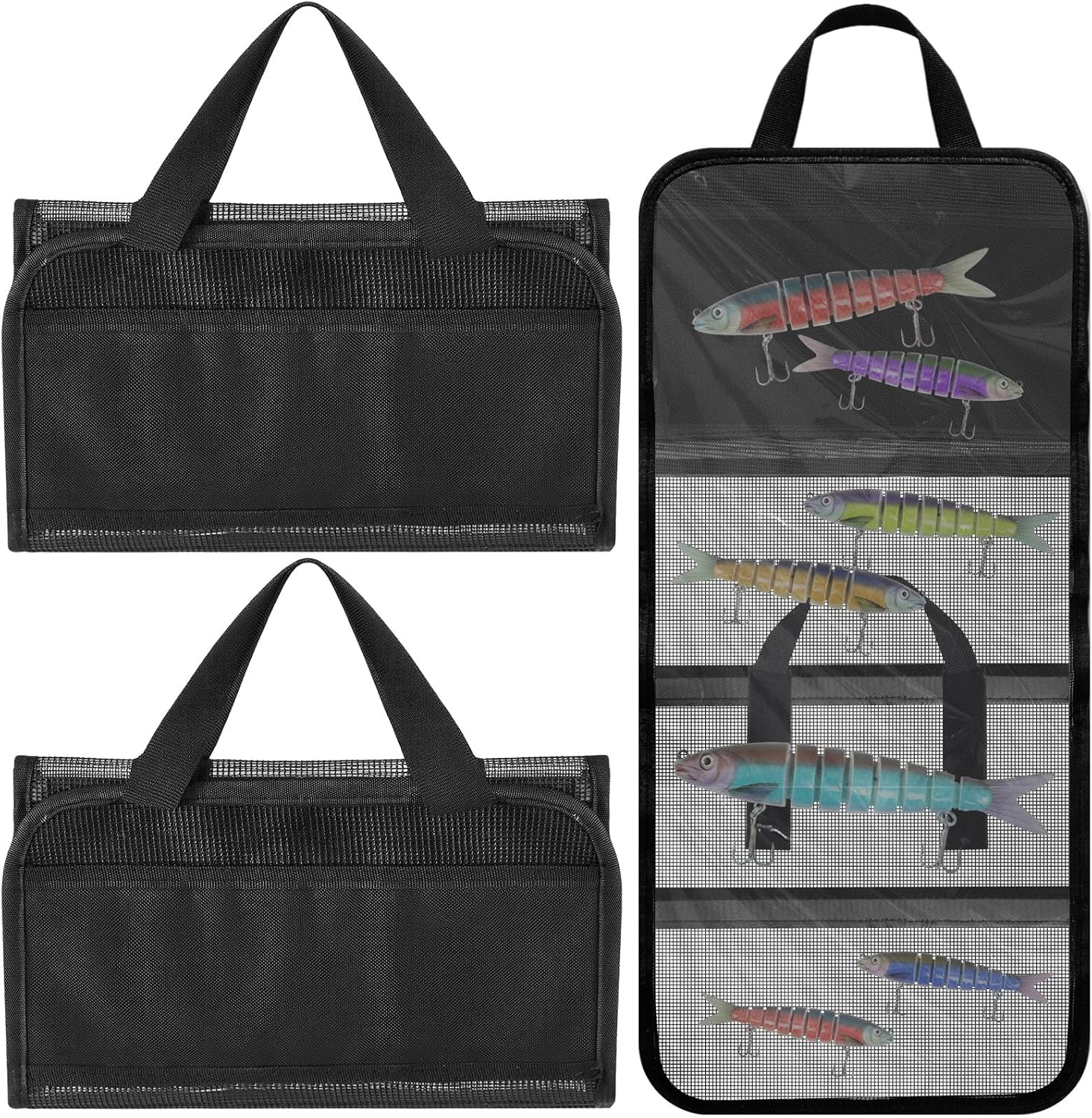 2 Pack 4 Pocket Lure Bag 29.1" x 14.2" Fishing Big Bait Bag Trolling Roll up Tackle Wrap Storage Organizer with Clear PVC Protective Cover for Lures, Bait, Terminal Tackle