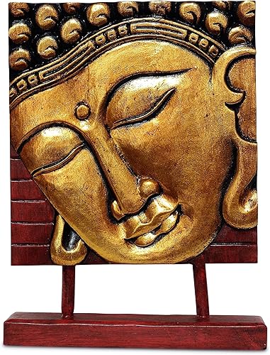 Estatua de madera de 15 pulgadas con cabeza de Buda serena hecha a mano, escultura meditadora, decoración decorativa para el hogar, decoración del