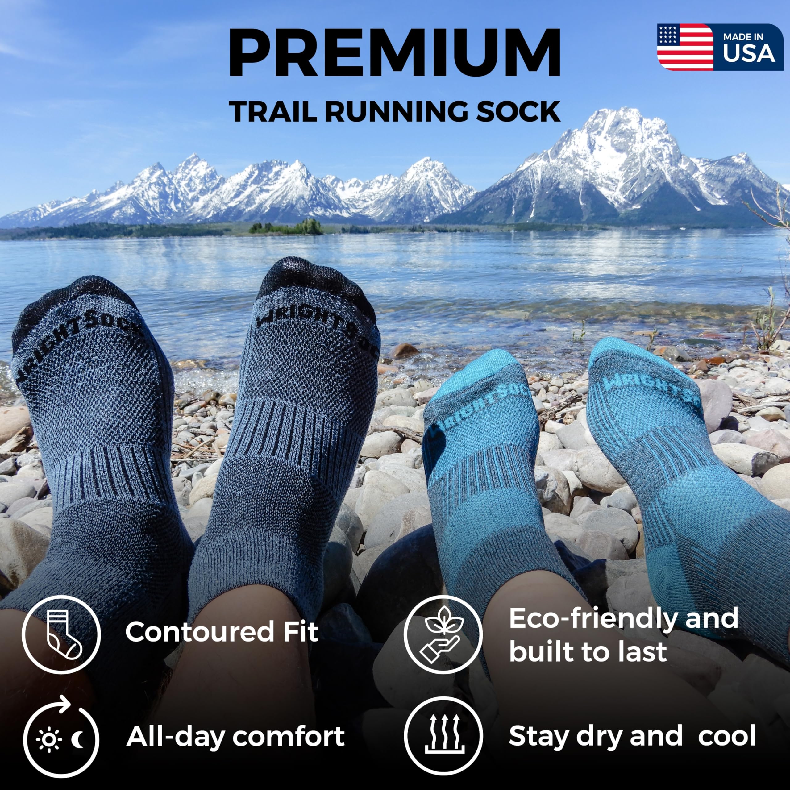 Wrightsock CoolMesh II Crew Chaussettes de course à pied pour homme et femme – Chaussettes écologiques anti-ampoules – Fabriquées aux États-Unis