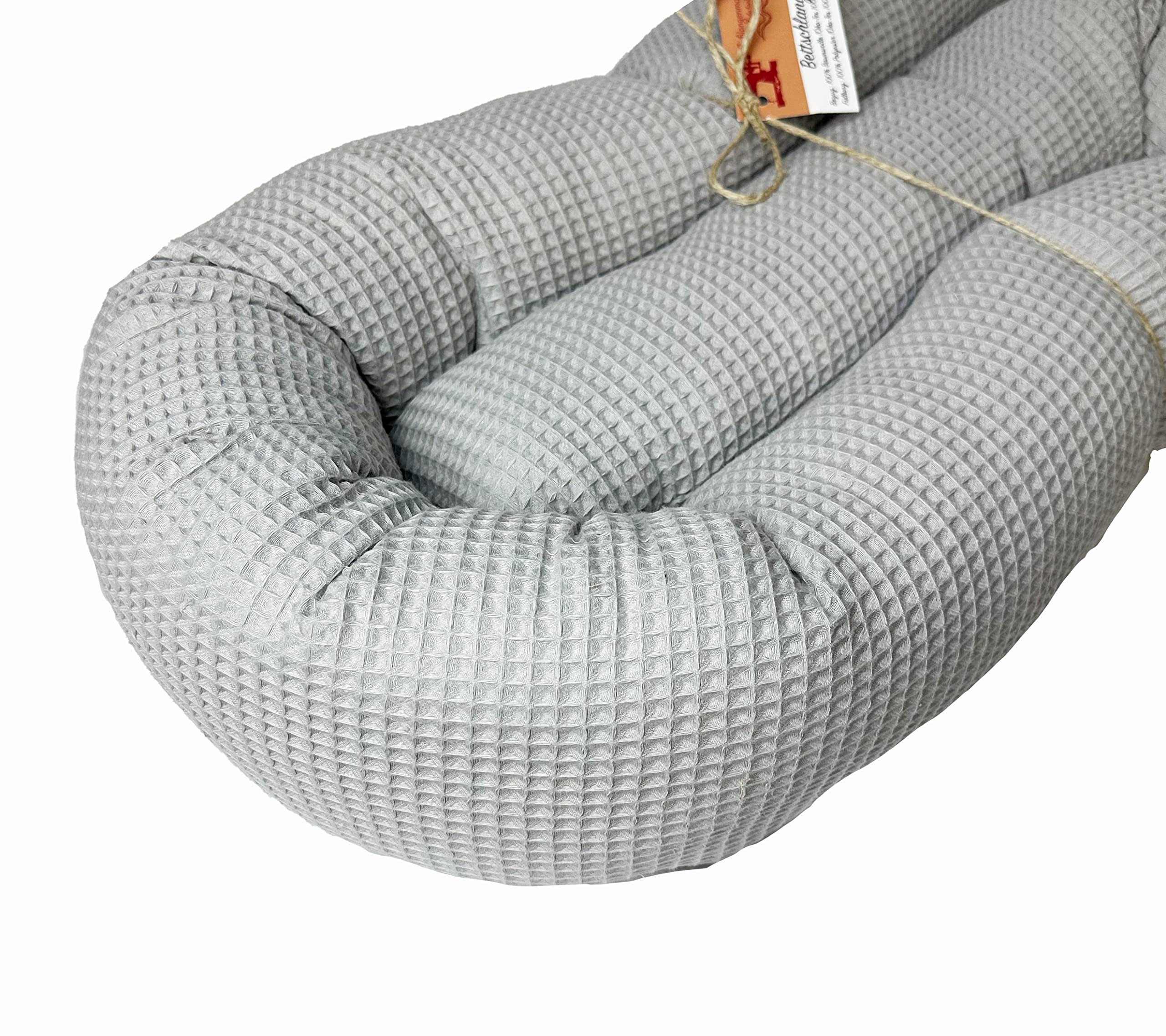 Schlangenmanufaktur® Baby Kuschelschlange Stillkissen Waffelpique Hellgrau, Handgemacht in Bayern aus Öko-Tex® Materialien, Kopfschutz für Wickeltisch, Seitenschläferkissen (250cm)