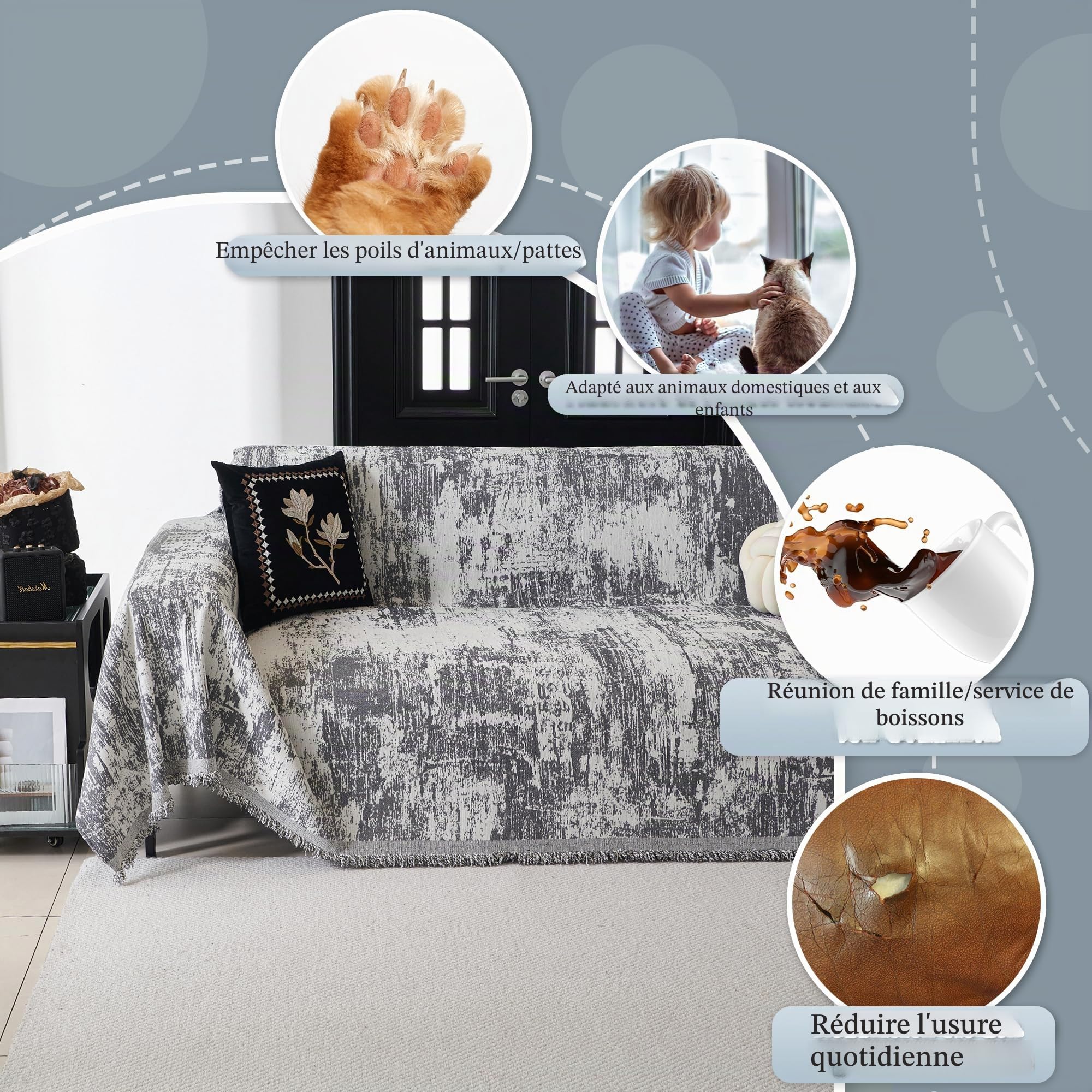 MYSKY HOME Housse de canapé pour chat - Housse de canapé en jacquard pour canapé 3 places, canapé d’angle, housses de canapé pour assise, housse de canapé en forme de L, housse de canapé adaptée aux