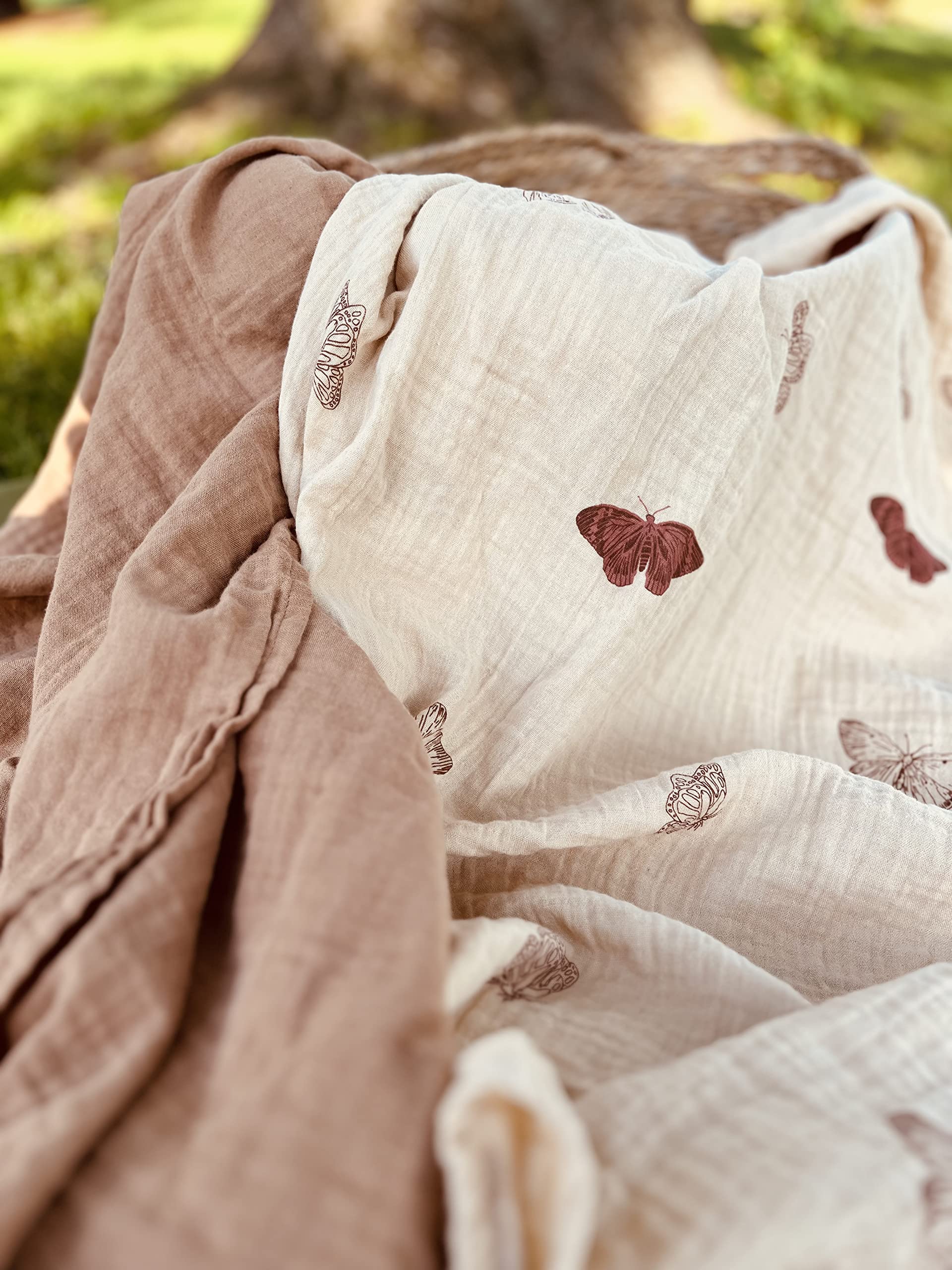 Leyl&Ari Muślinowy koc do przewijania, 100% bawełna organiczna (zestaw motyli boho)