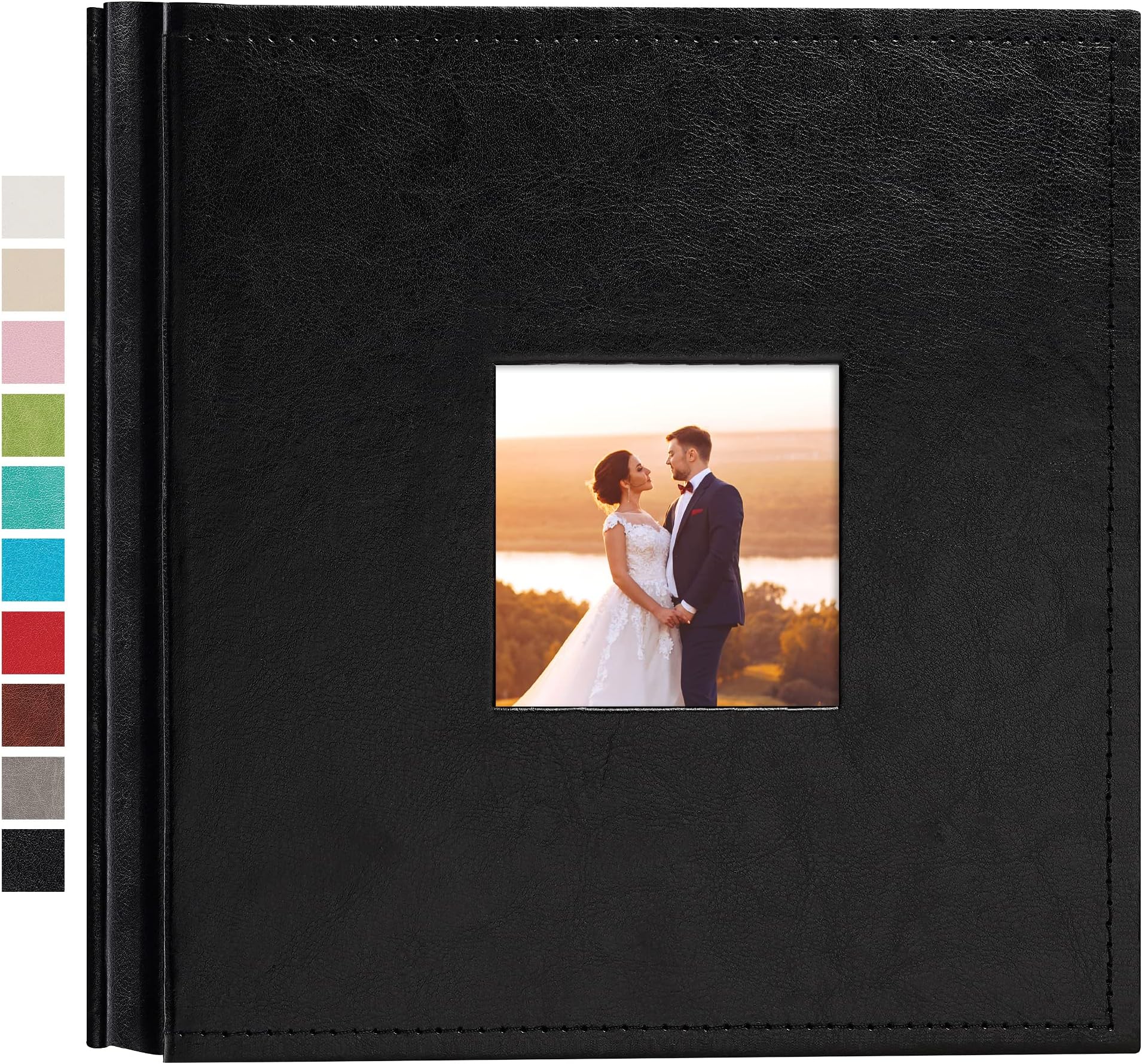 potricher Small Photo Album 4x6 200 Photos Leather Cover Picture Book with 200 Horizontal Pockets for Family Wedding Anniversary and Baby (Black)