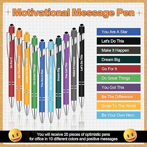 Miniatura 5 de Teling Bolígrafos de tinta negra con citas optimistas, 20 piezas