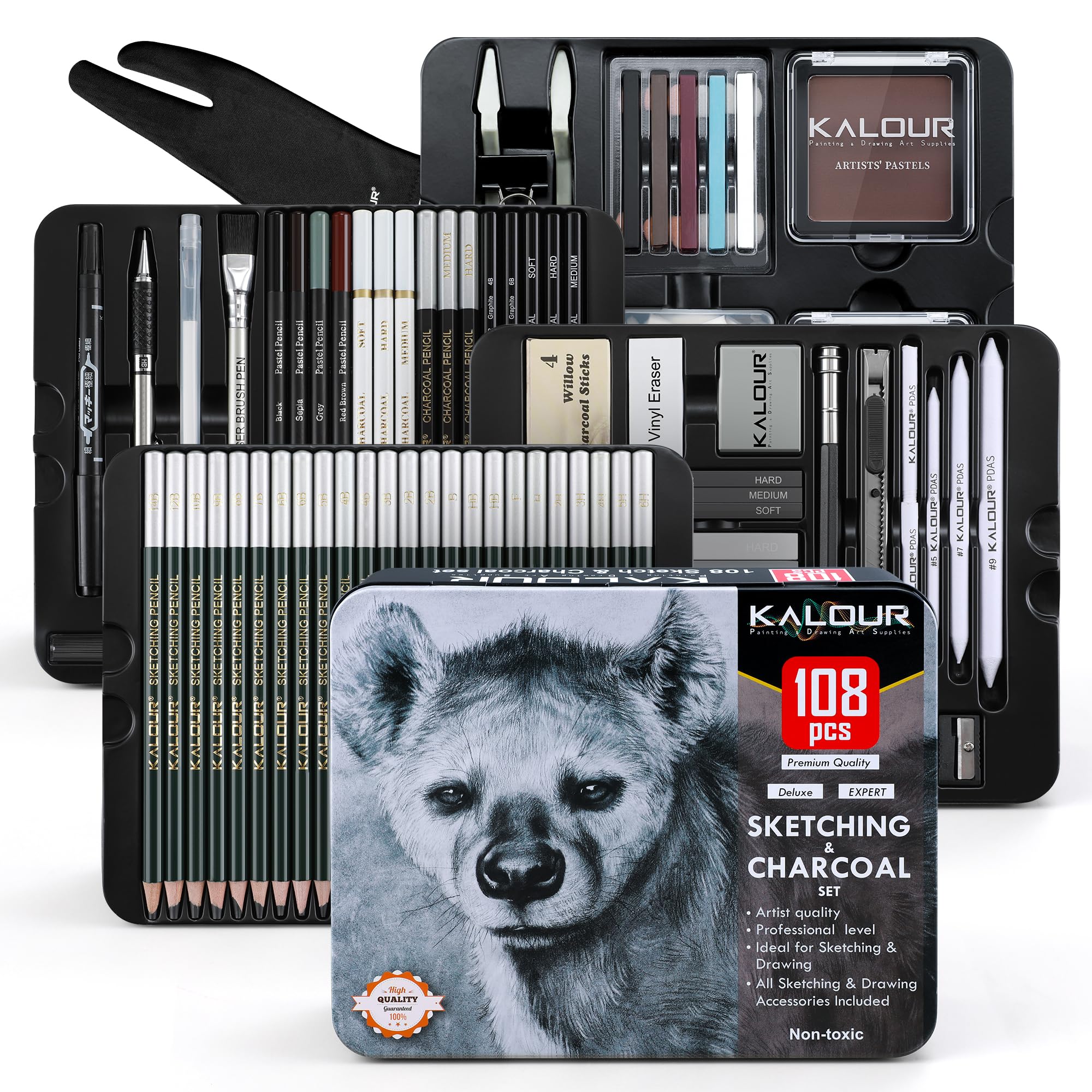 108PCS Drawing Set, Sketching Pencils, Graphite & Charcoal Kit