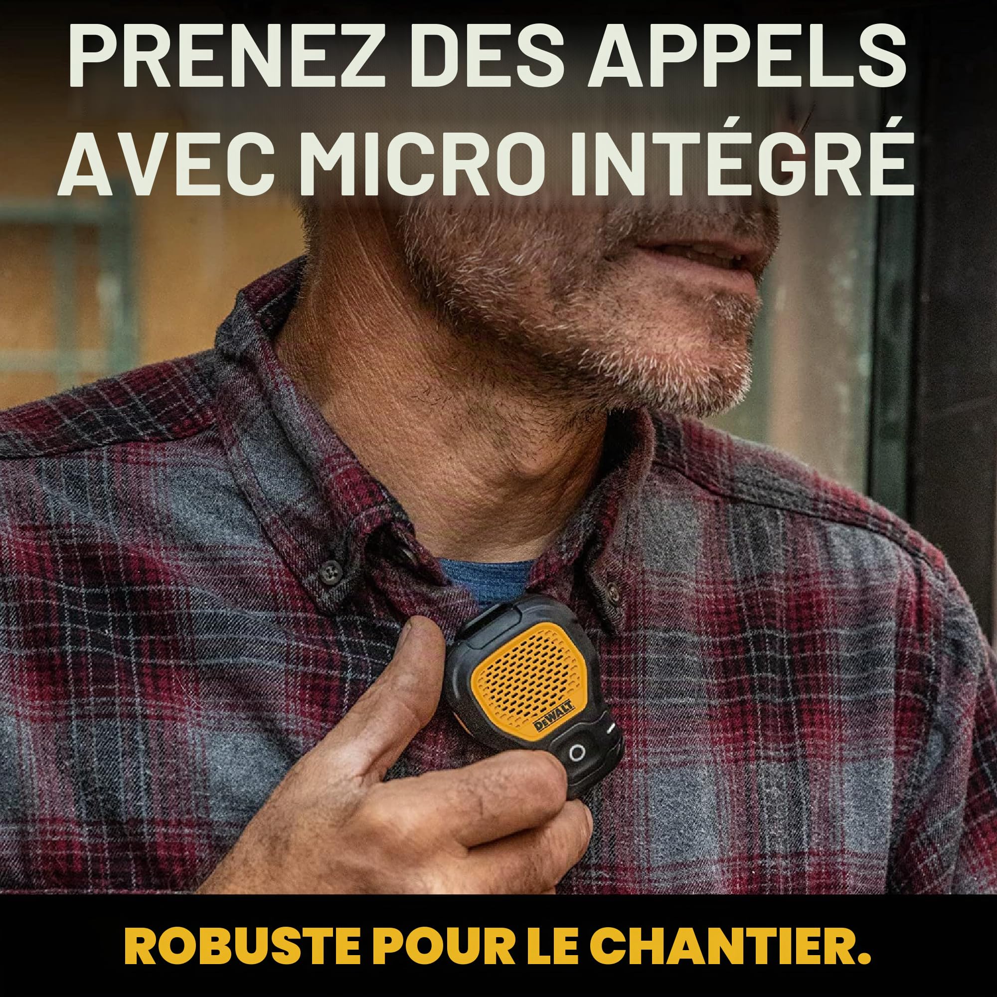DEWALT Enceinte Bluetooth Portable (Version Mise à Jour), Haut-Parleur Portable sans Fil à Clipser Jobsite Pro résistant à l'eau, Microphone intégré pour Musique/appels Mains Libres, Haut-Parleur