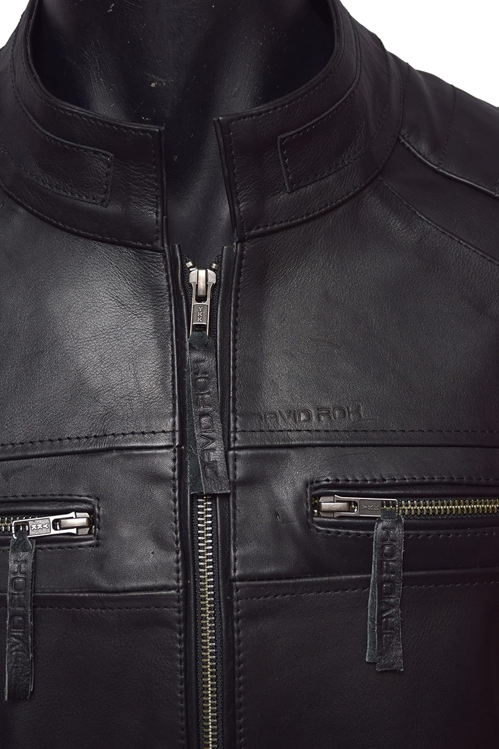 David Rox Cafe Biker leather jacket men Armored Motorcycle Slim Fit Racer Riding Jacket Real Cow Hide Leather, Black - Image 6