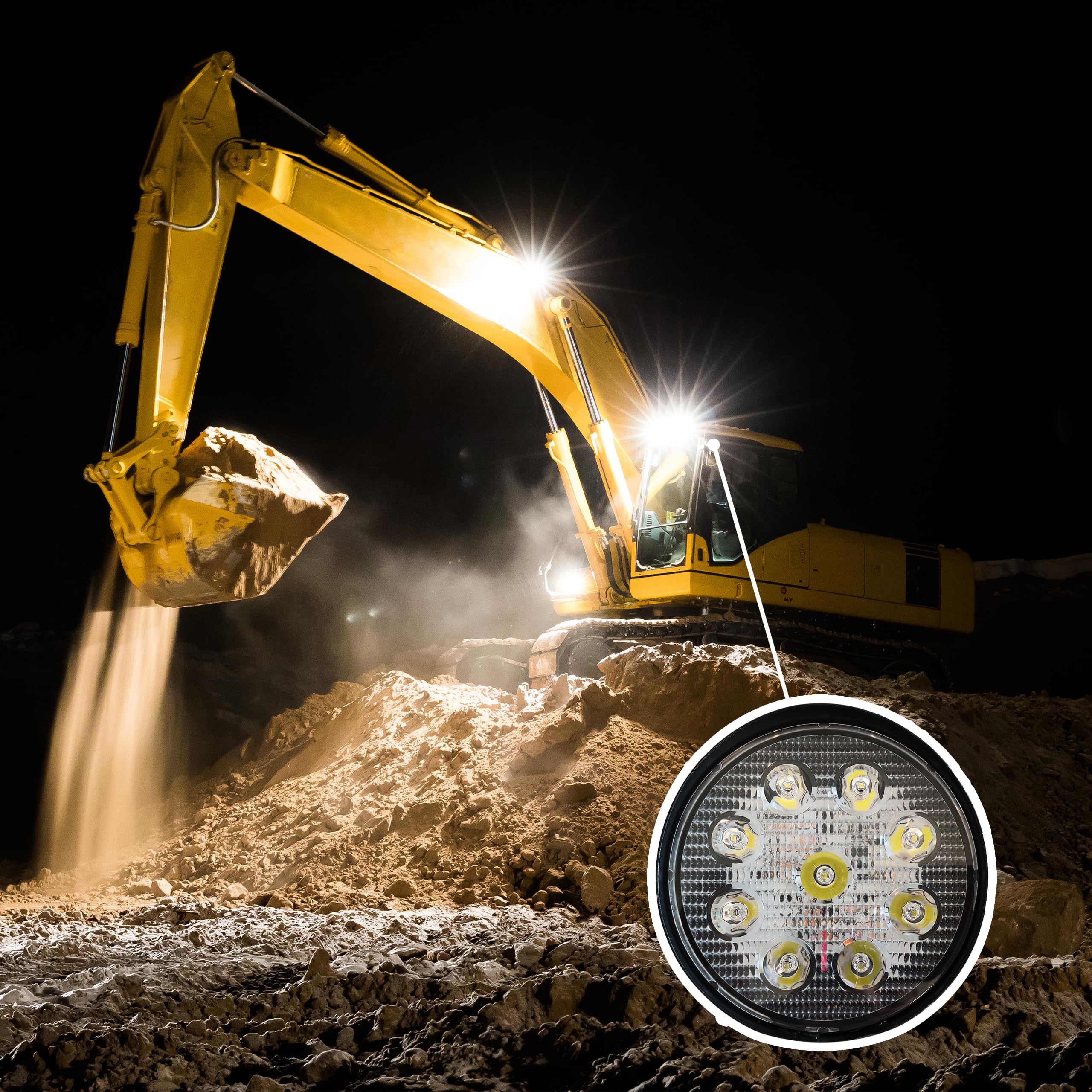 Retoo Faro da Lavoro LED, Faretto Rotondo, Spot Luci, Fari di Profondità, Illuminazione Ausiliari Fuoristrada, 2200 lm, 12-24V, 27W, Impermeabile IP68, Potente Luce Retromarcia per Trattore, Camion