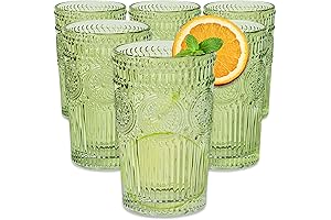 Vintage Textured Sage Green Striped Drinking Glasses Set of 6