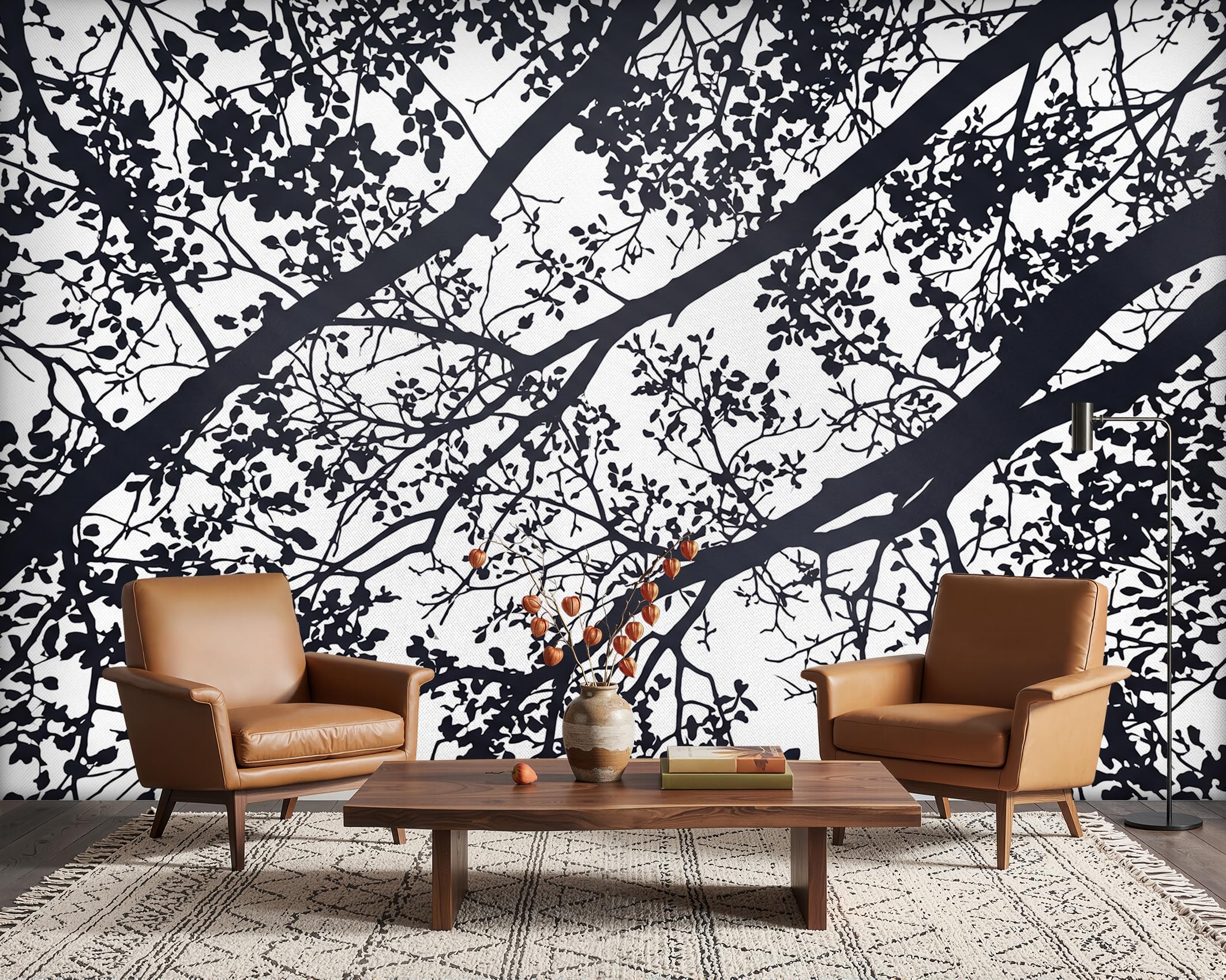 PaxGloz Black and White Tree Wallpaper, Minimalist Woodland Canopy Wall Mural for Living Room & Bedroom, Non-Woven Decorative Wall Art 500x280 cm — image 1