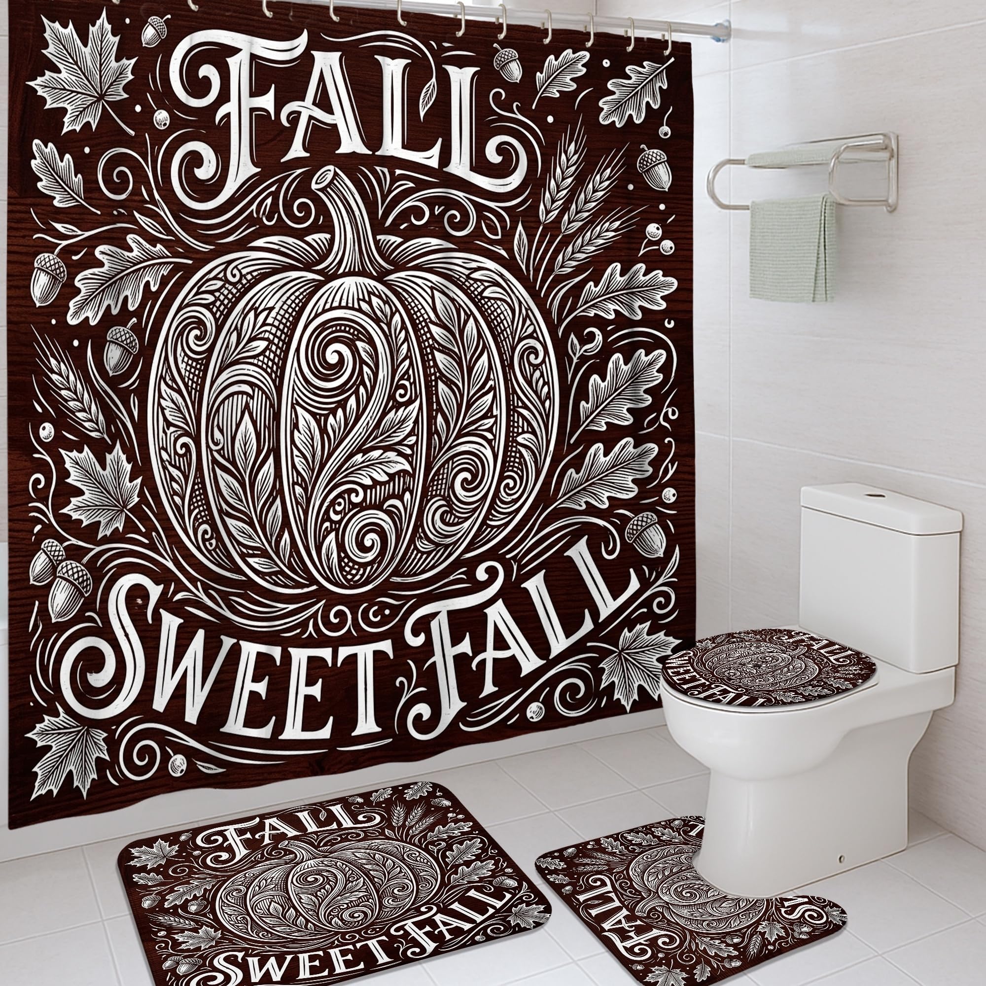 Rideau de douche automne citrouilles et feuilles rustiques 183x183 cm