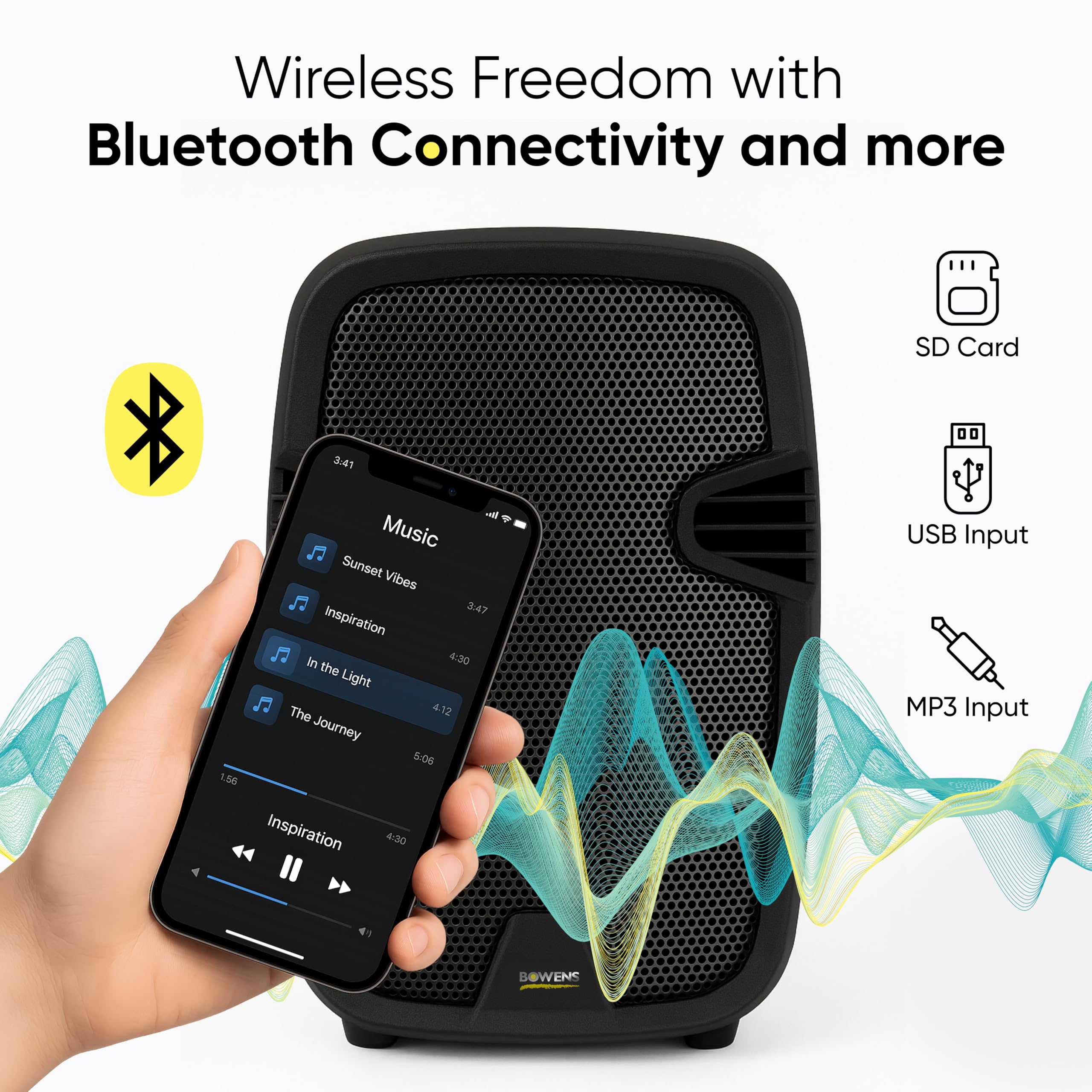 Bowens 8-Inch Bluetooth PA Speaker Set – Portable Speakers Bluetooth Wireless Microphone with Stands and Cable – Party Speaker & DJ Speakers Outdoor Sound System, PA System Set for Events, Karaoke