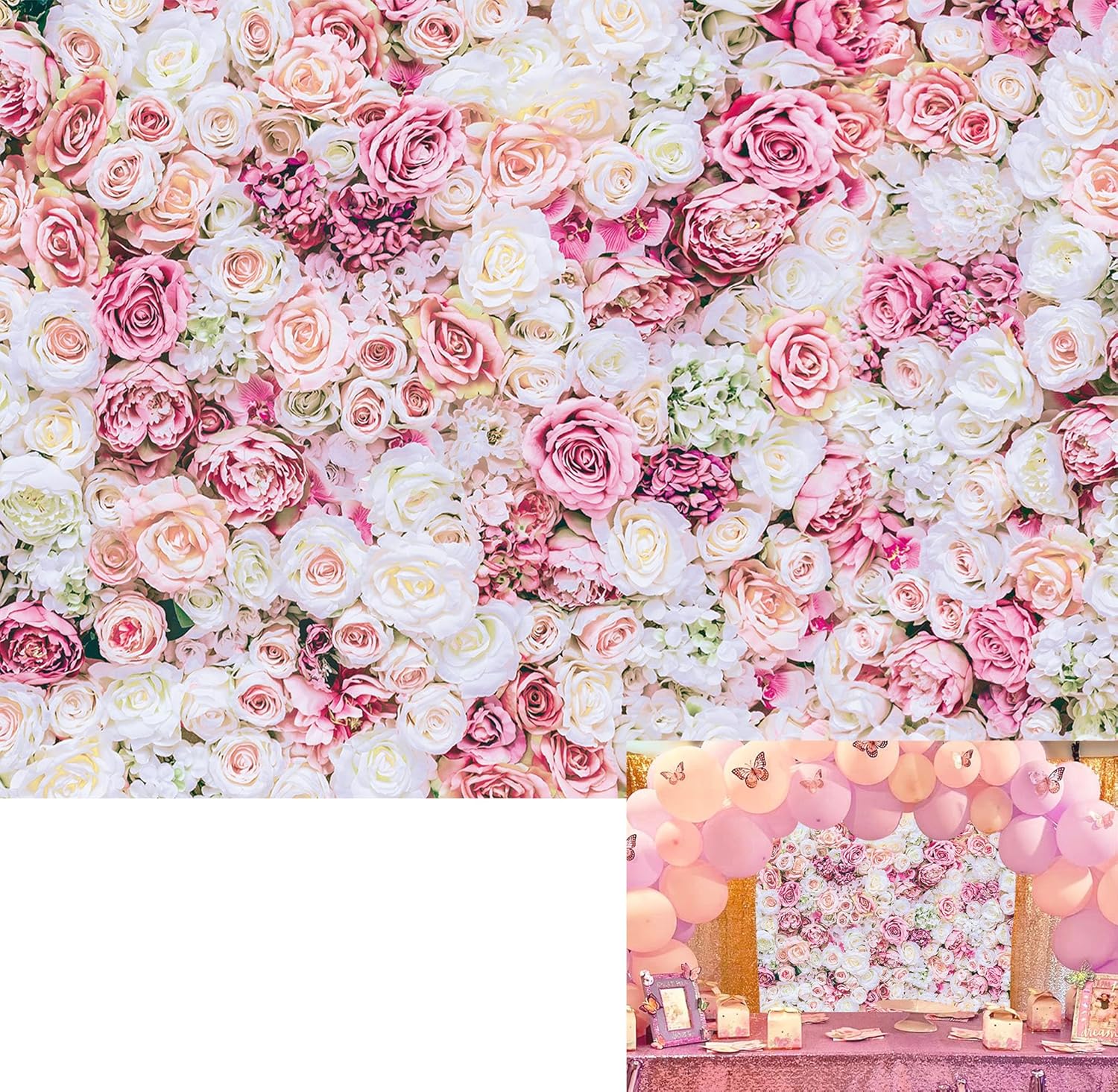 8x6FT Rose Floral Photography Backdrop - Pink Red Flowers Background For Parties & Photos
