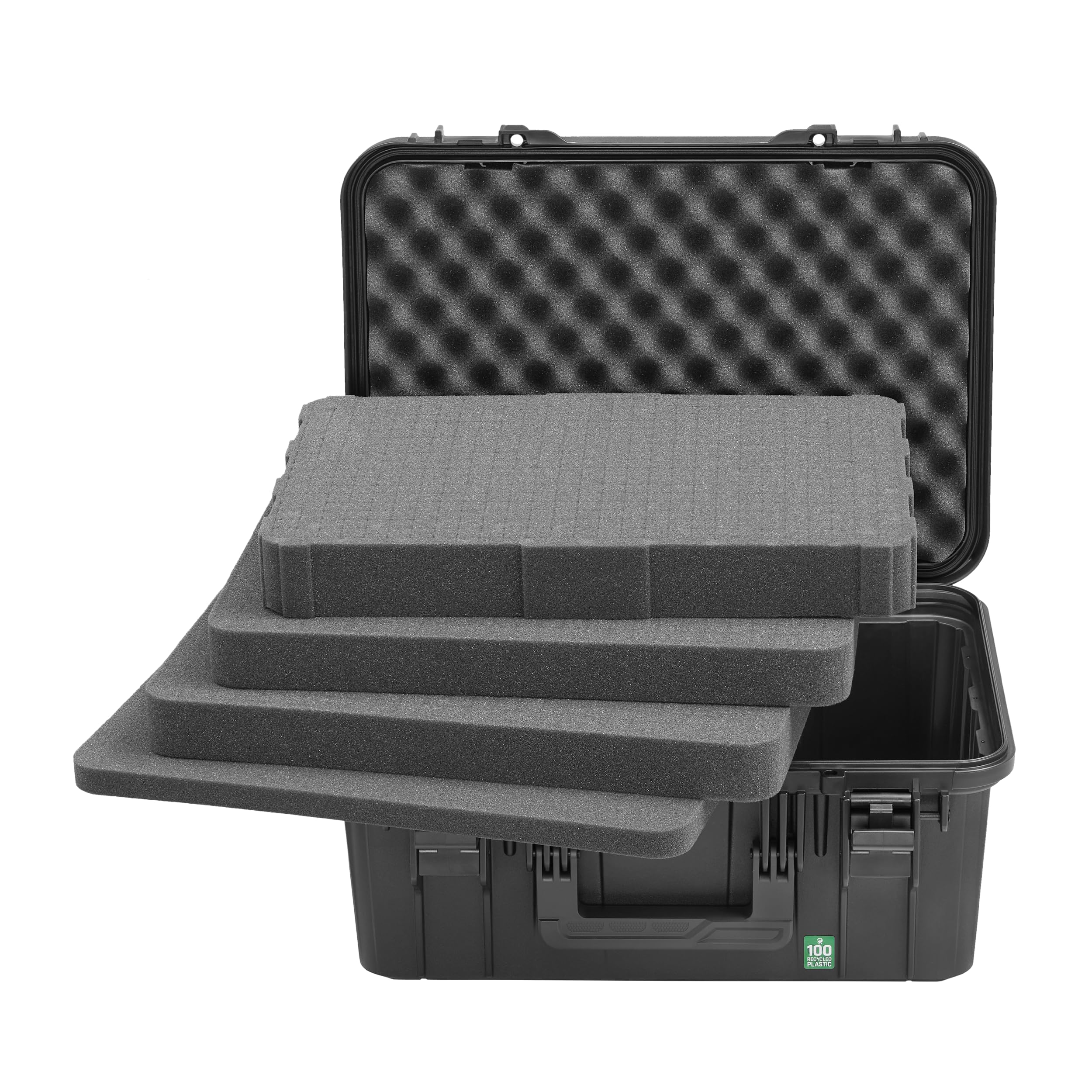 TOMcase ECO Pro, resistente custodia protettiva in plastica riciclata al 100%, con inserto in schiuma, impermeabile e antiurto, custodia leggera, valigie universale, Made in EU, nero