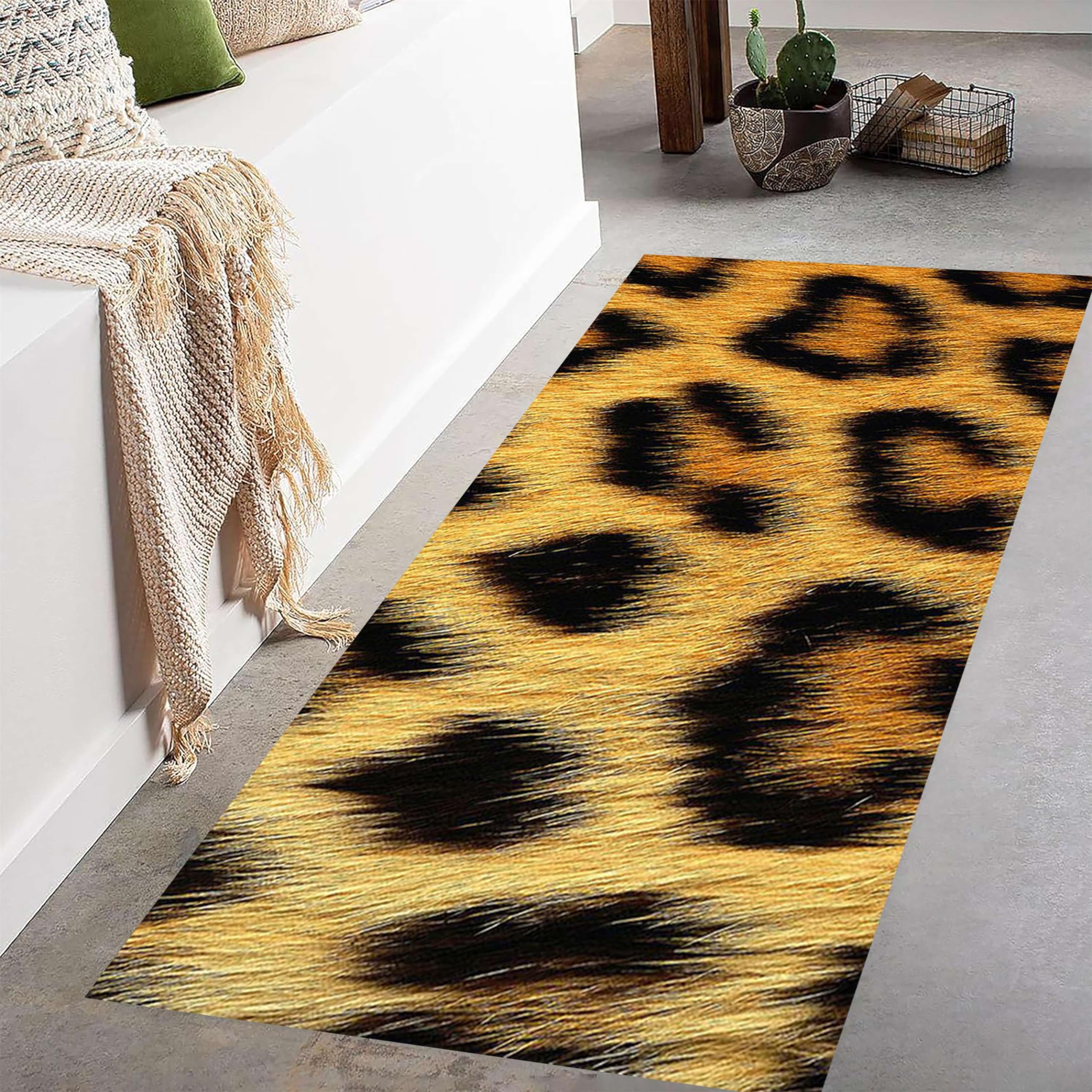 RUGROOM Long Runner Rug Cheetah Fur Print Soft Non-Slip Washable Floor Mat Wildlife Rug for Living Room Dining Room Hallway Entrance 2X4ft