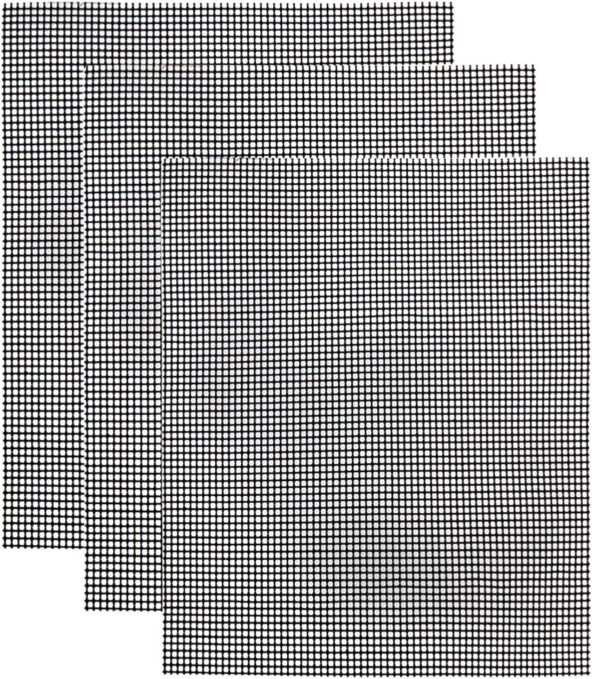 Grill Mesh Mat- Non-Stick Cooking Mats for Grilled Vegetables/Fish/Fajitas/Shrimp, Grilling Sheet Liner, Reusable Grill Accessories - Use on Gas, Charcoal, Electric Barbecue (set of 3, black)