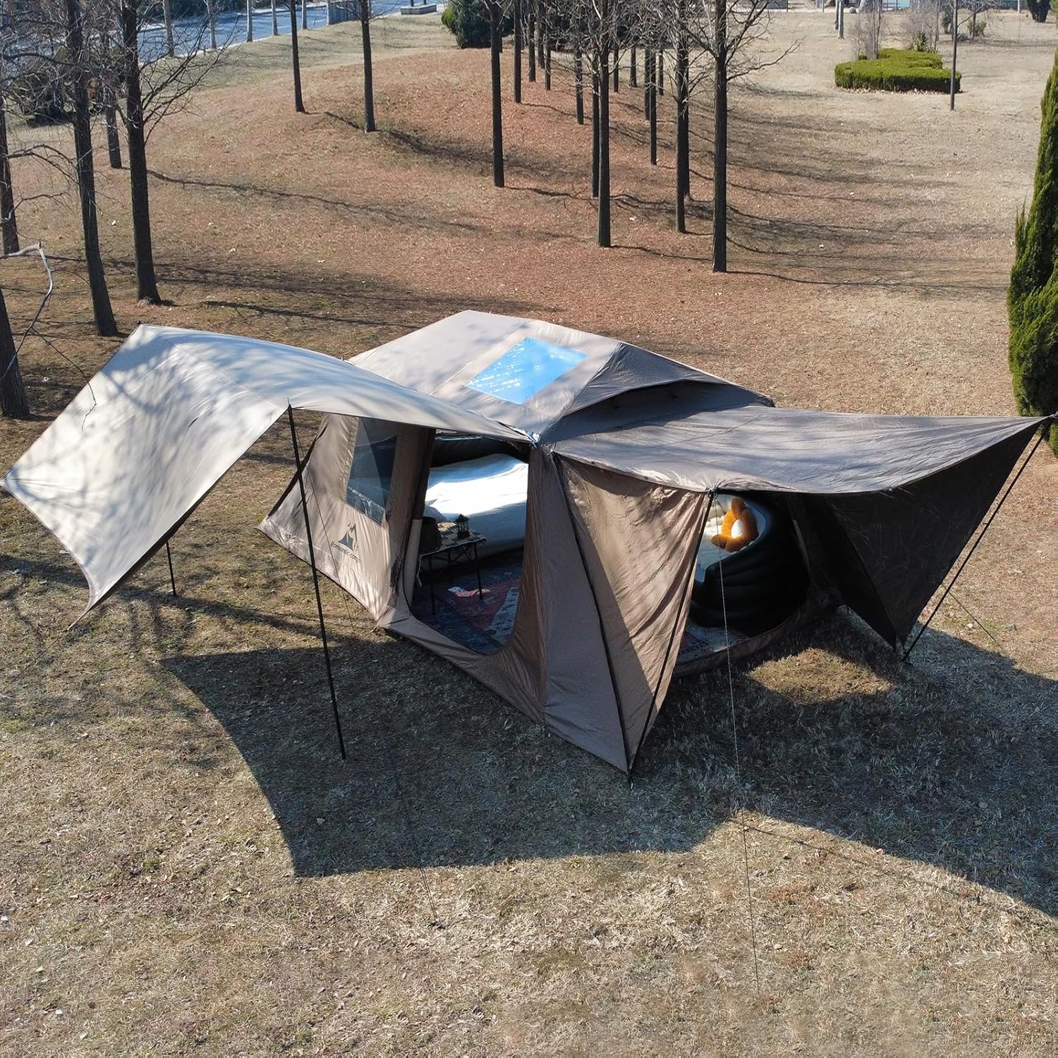 Inflatable Camping Tent with Pump,8-10 Person Waterproof Blow Up Air Tent for Camping Hiking,Easy to Set Up 4-Season Inflatable House Tent with Oversized Canopy(16m²)