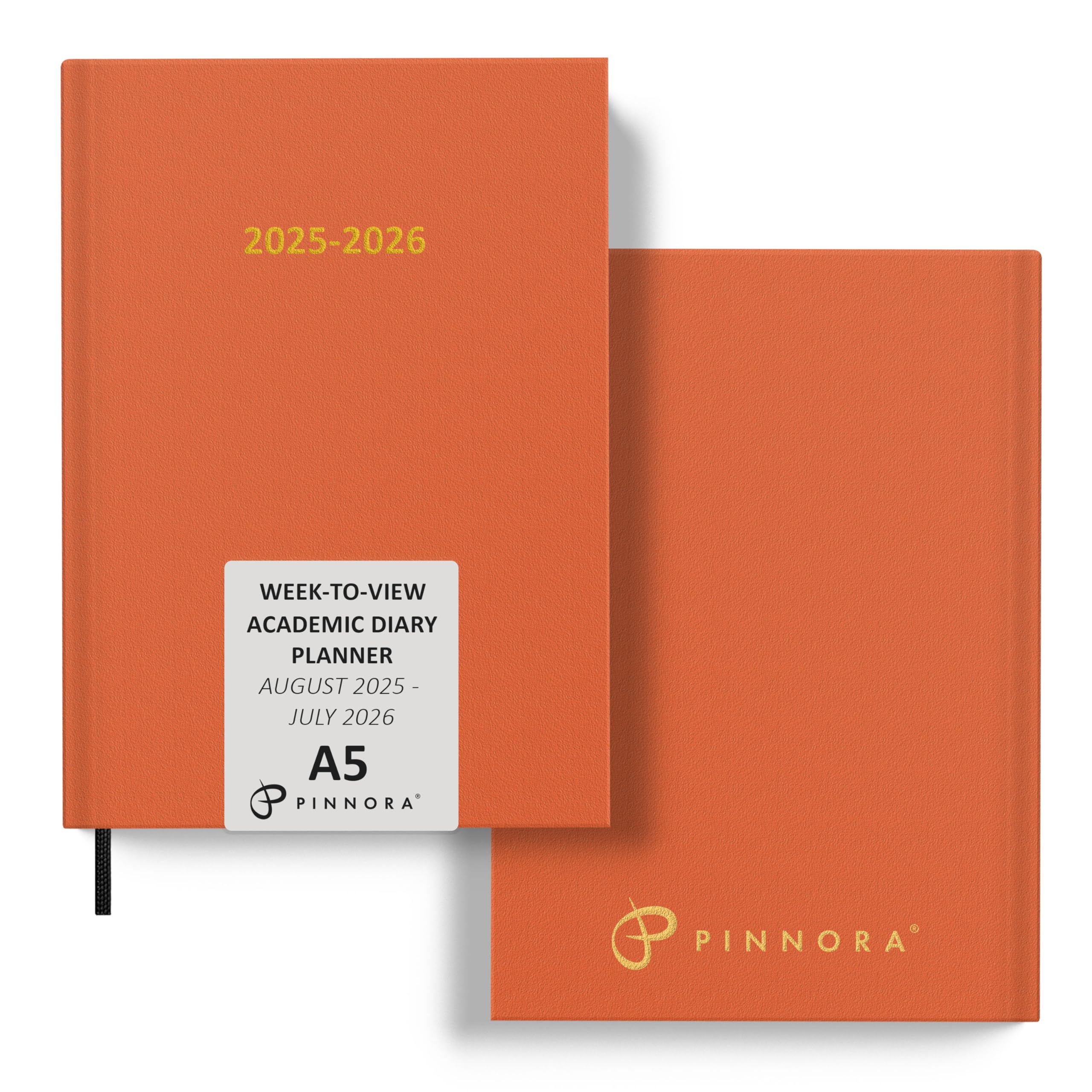 Pinnora A5 Orange Academic Diary 2026-2027 Week to View, Hard Cover, August, July Dated Academic Planner