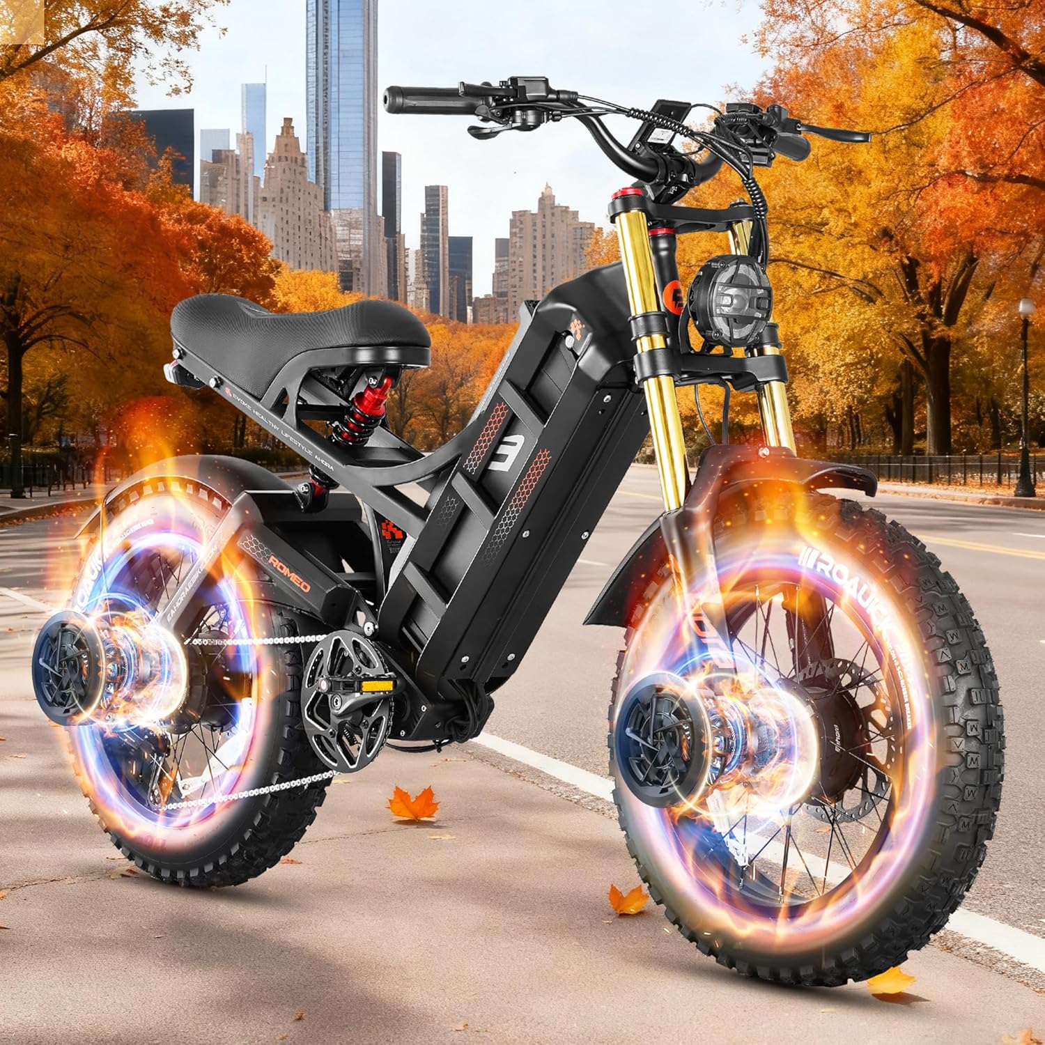 eAhora 2025 Romeo Ultra/Romeo 2 Peak 3000W/2500W 42/40 Mph Electric Bike for Adults 60V 70Ah/52V 60Ah 100-200Miles Long Range Ebike 26" Fat Tire Full Suspension Electric Bicycle