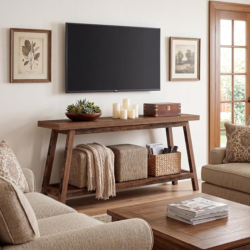 Tribesigns 70.87" 2-Tier TV Stand for Living Room, Framhouse Entertainment Center with Open Shelves, Rustic Television Media Console for TVs Up to 80 Inches image 3