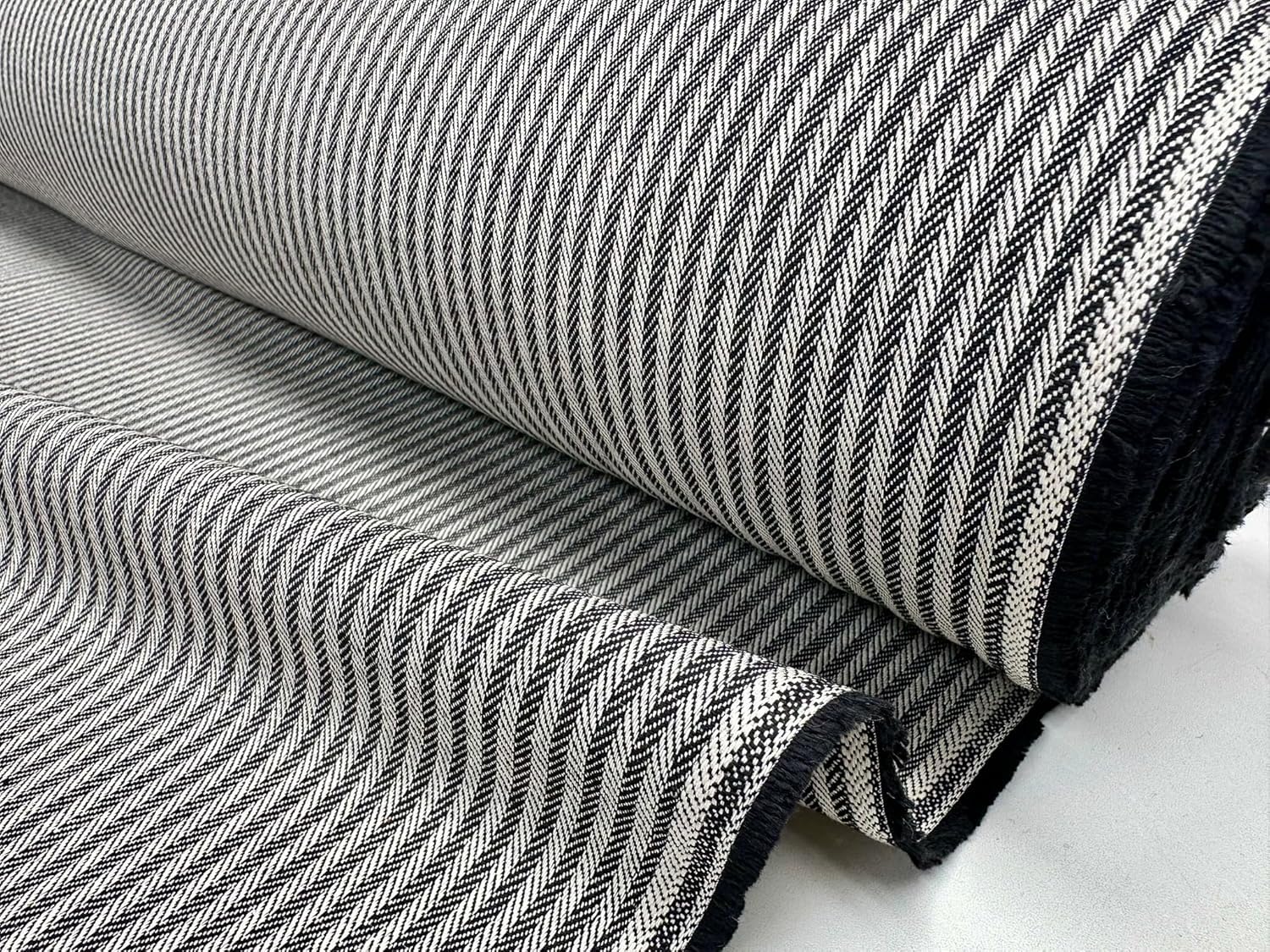 Herringbone Ticking Stripe Fabric Linen Look Cushion Material Striped Lines Home Decor Dressmaking - 140cm Wide (Black, 2 Metres)