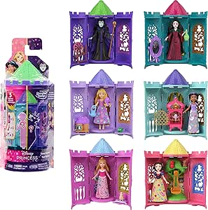 Mattel Disney Princess or Villains Tower Surprise Small Doll &amp; Stacking Playset with 3-4 Accessories, Inspired by Movies (Characters May Vary)