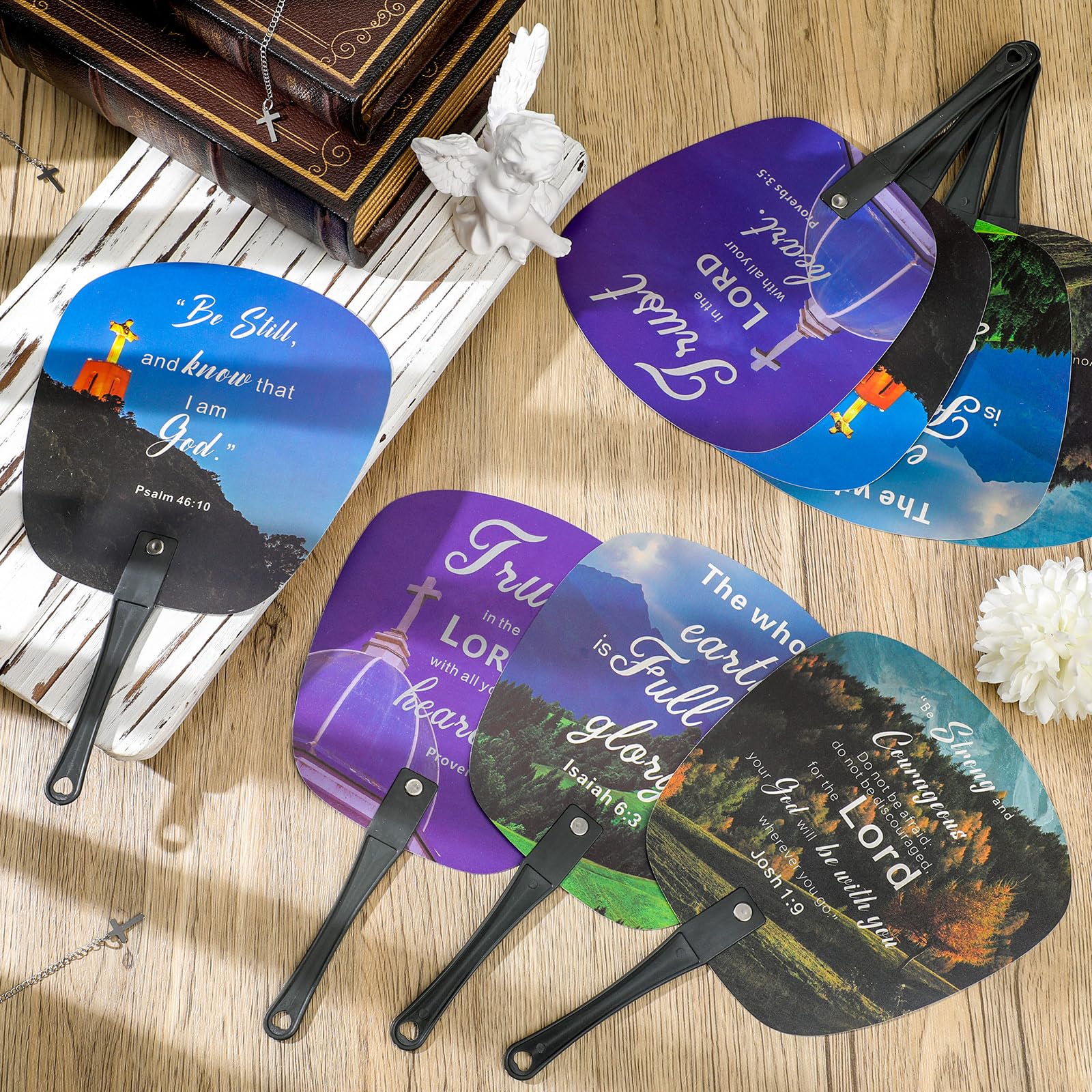 Geetery 36 Pcs Church Fans Bulk Christian Bible Fans Handheld Fans Religious Gifts Religious Handheld Fan for Church Services