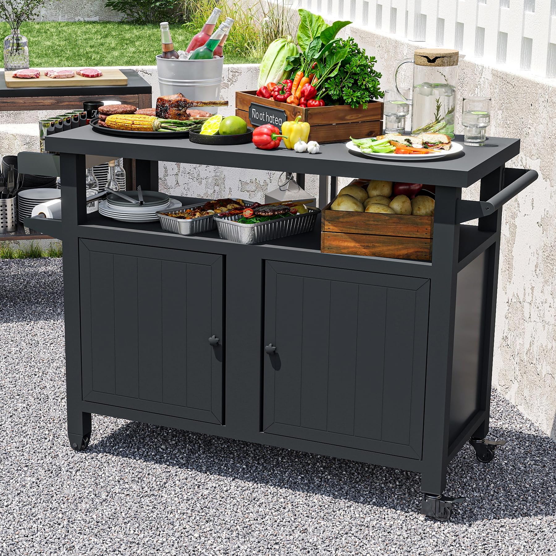 Domi Outdoor Grill Cart with Wheels,XL Outdoor Kitchen Island with Storage,Cooking Prep BBQ Table for Patio, Home Party, Lawn & Garden (Grey)