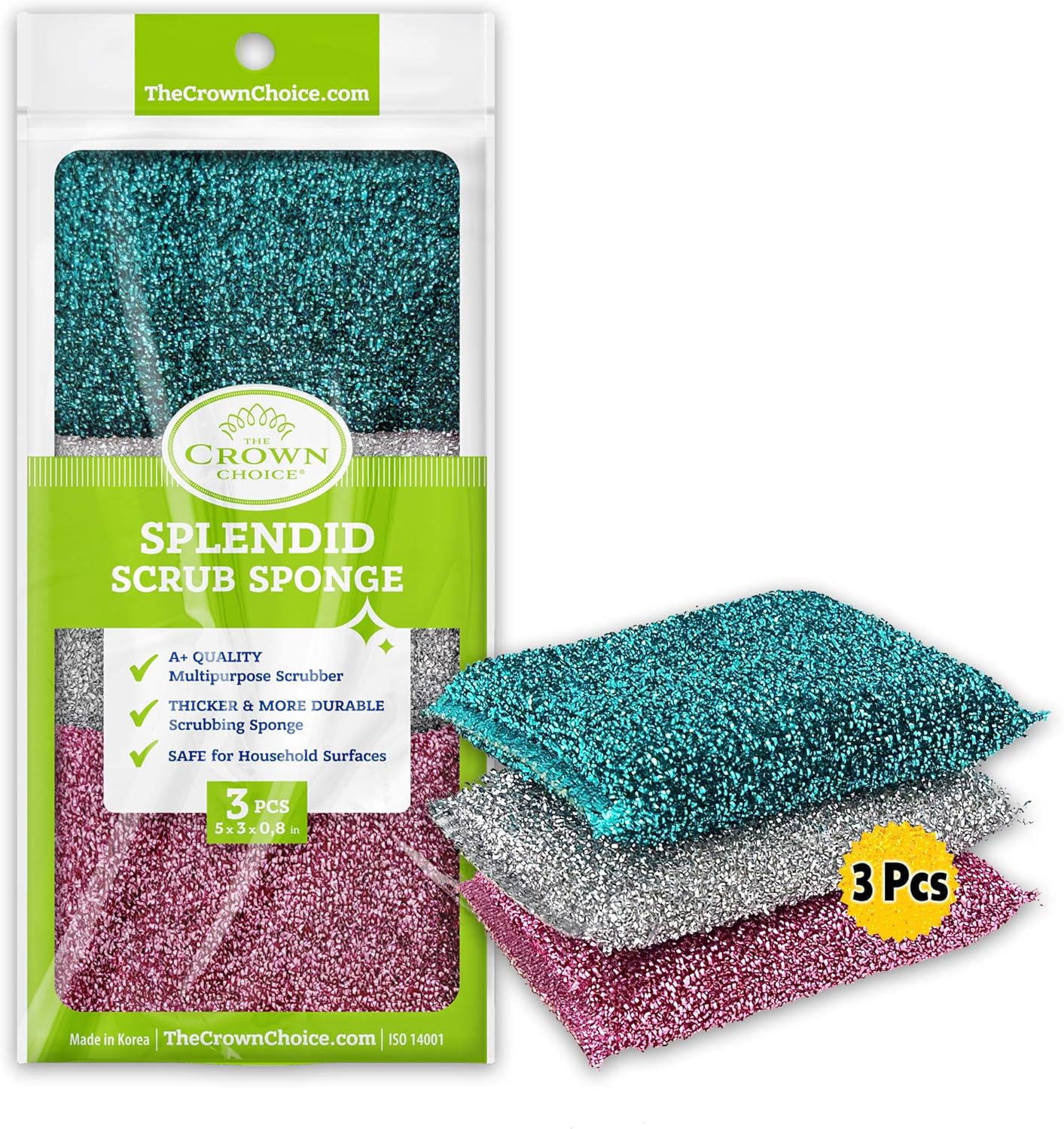 Sponges for Kitchen (3Pc Pack) Non Scratch Dish Sponge or