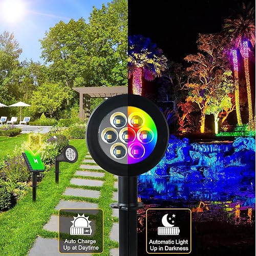 Miniatura 6 de T-SUNUS Paquete de 4 focos solares para paisajes que cambian de color, luces solares impermeables para estanques de jardín, luz de pared ajustable