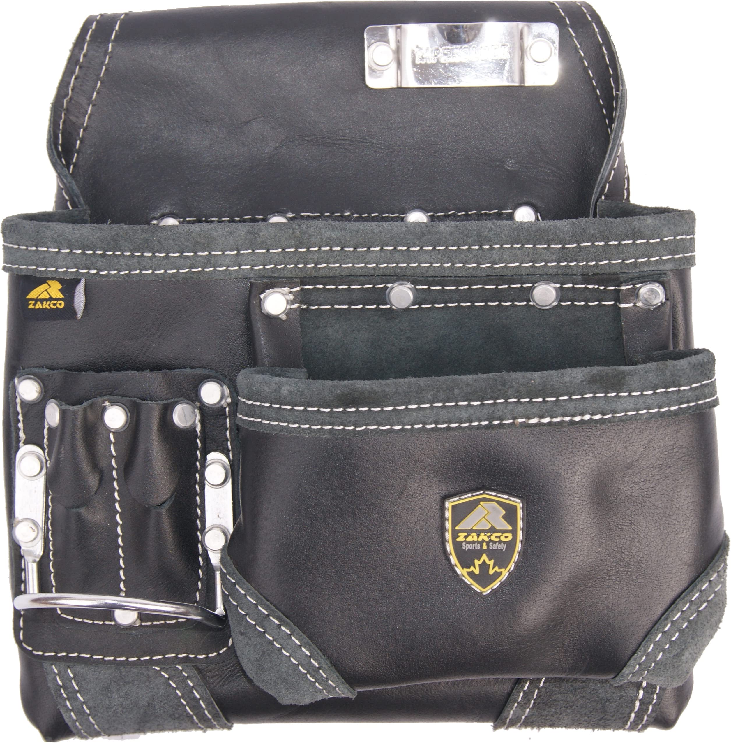 PRO-20 Ceinture à Outils en Cuir véritable pour charpentiers Professionnels. Ceinture à Outils et Pochettes en Cuir. Couvreur, Ceinture à Outils pour cloisons sèches. (Noir)