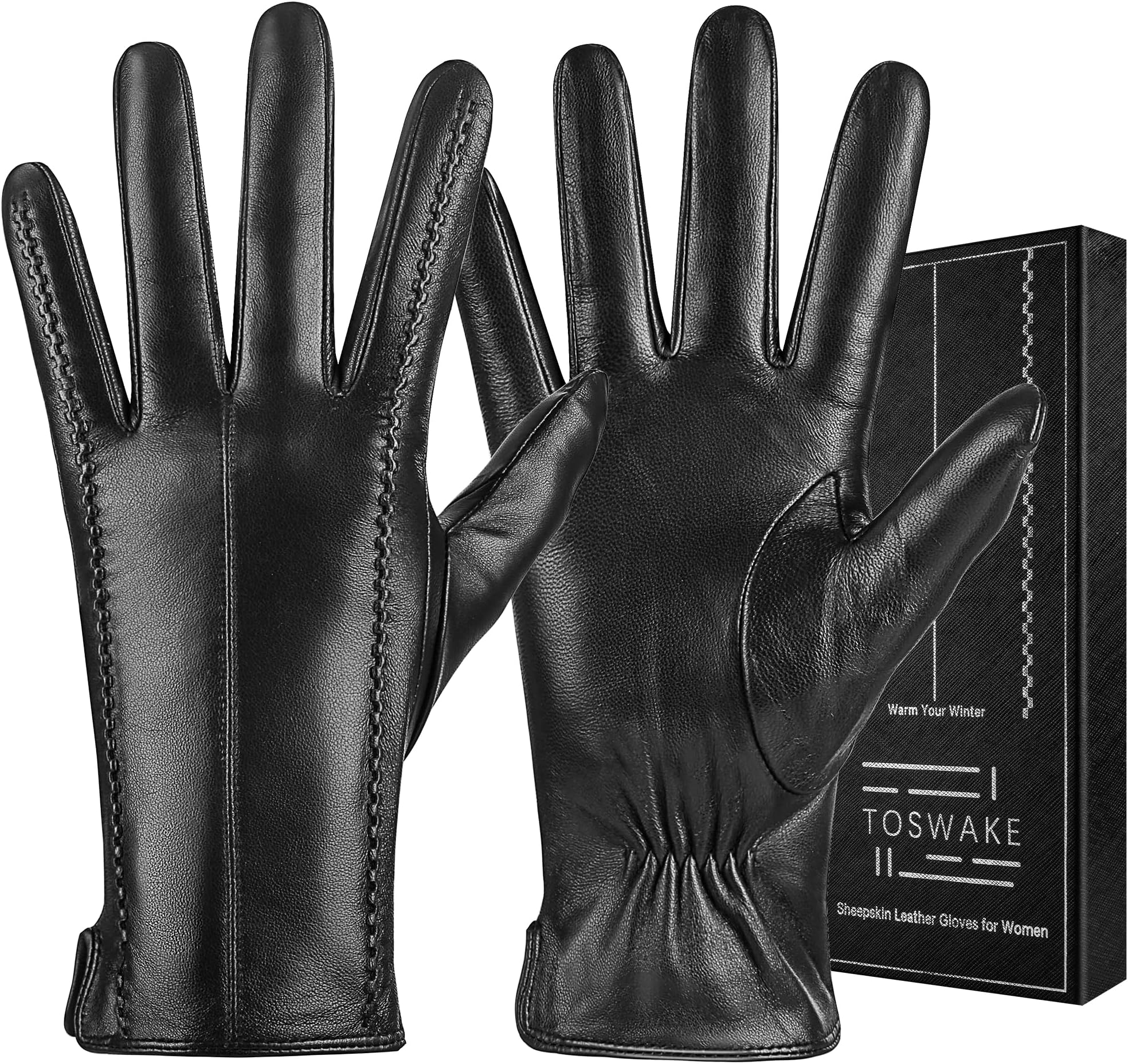 Leather Gloves for Women Genuine Lambskin, Womens Gloves Warm Wool Lined, Winter Gloves Touchscreen Texting Driving
