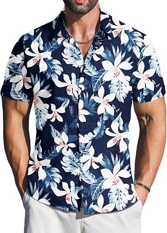 LETSEE Linen Shirts for Men Short Sleeve Button Down Casual Beach Summer Hawaiian Dress Shirt Clothing