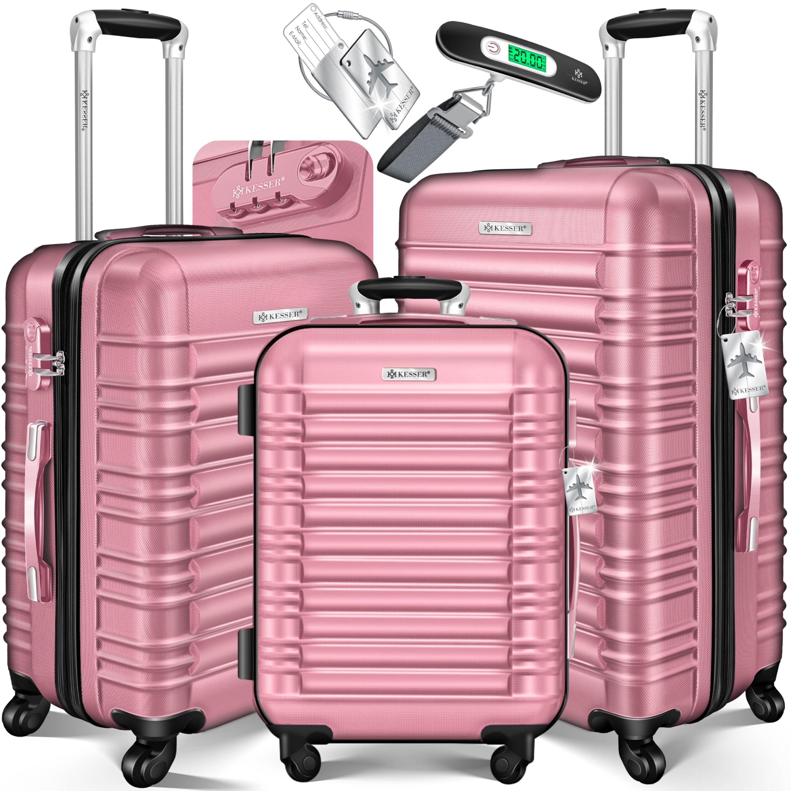 KESSER® 3tlg. Hartschalenkofferset Hartschalenkoffer Trolley Koffer Reisekoffer Reisekofferset Gepäck Rollkoffer Schloss 4 Rollen ABS-Hartschale Teleskopgriff inkl. Kofferwaage & 3X Anhänger M-L-XL