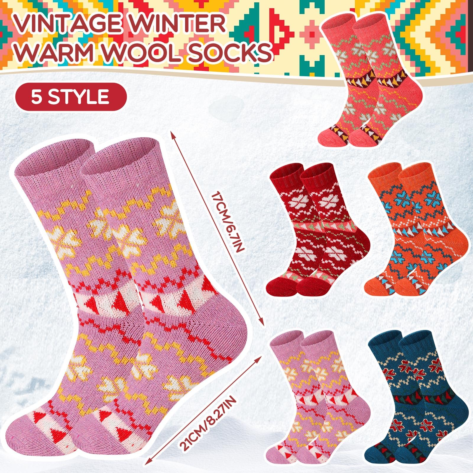 Hicarer 50 Paar Wintersocken im Vintage-Stil, warme Wolle, dick, gestrickt, Thermosocken für Damen und Herren, Weihnachtsgeschenke