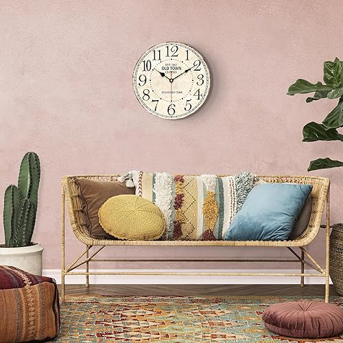 Miniatura 7 de Reloj de pared redondo retro de 14 pulgadas, estilo antiguo, estilo antiguo, funciona con pilas, reloj de pared silencioso para granja, jardín,