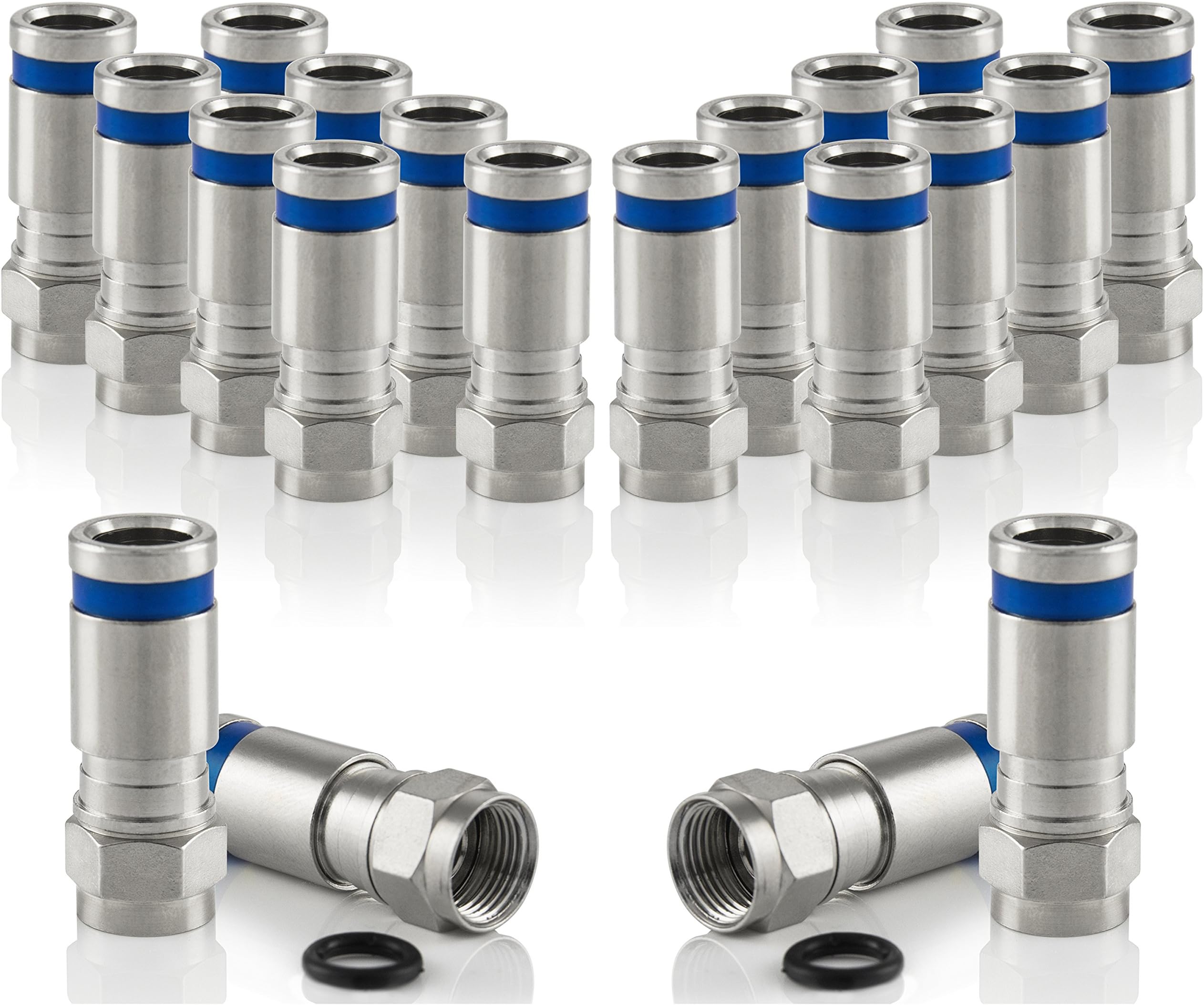 POPPSTAR 20x SAT F Compression Plug, for Coaxial Cable (RG58,RG59,5-7.5mm), silver