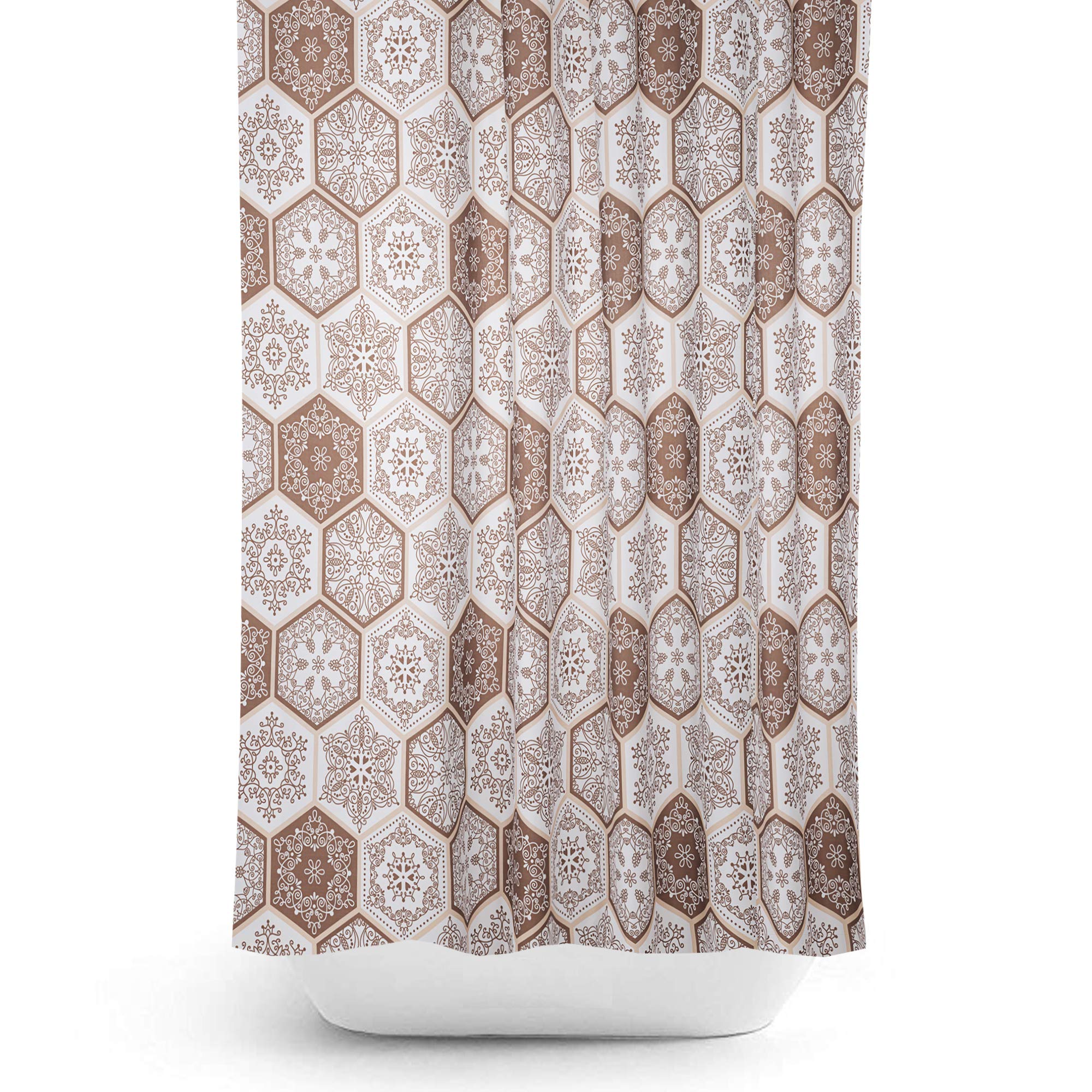 Tropik Home Quality Extra Long and Extra Wide Fabric Shower Curtain - Hexagons (240 X 200CM)