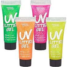 UV Glitter Body Paint Gel - 4 Colors Cosmetic Set for Girls, Women, Adults - 10 ml Tubes with Glowing Effect - Perfect for Dress Up, Festival, Costume Party, Halloween - by Splashes and Spills