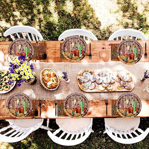 Miniatura 7 de 50 platos de fiesta occidental, suministros de fiesta de vaquero occidental, platos de papel de postre del salvaje oeste de 7 pulgadas, platos de