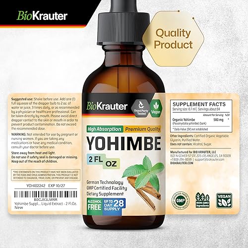 Miniatura 7 de Yohimbe Tintura - Extracto líquido orgánico de corteza de yohimbe - Suplementos de yohimbe para hombres y mujeres - Yohimbina natural - Sin alcohol
