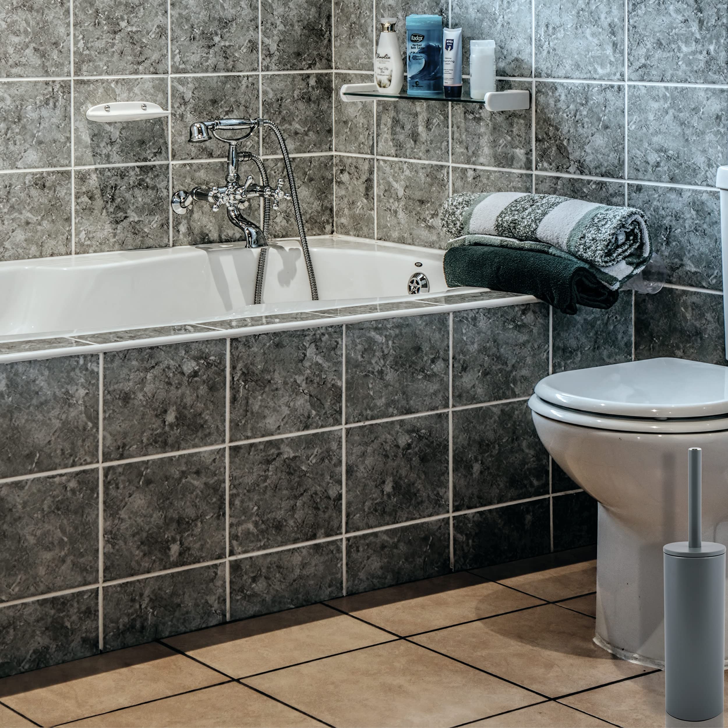 Spirella Badset 2 tlg. Kosmetikeimer mit Absenkautomatik und WC Bürste Edelstahl Schwarz
