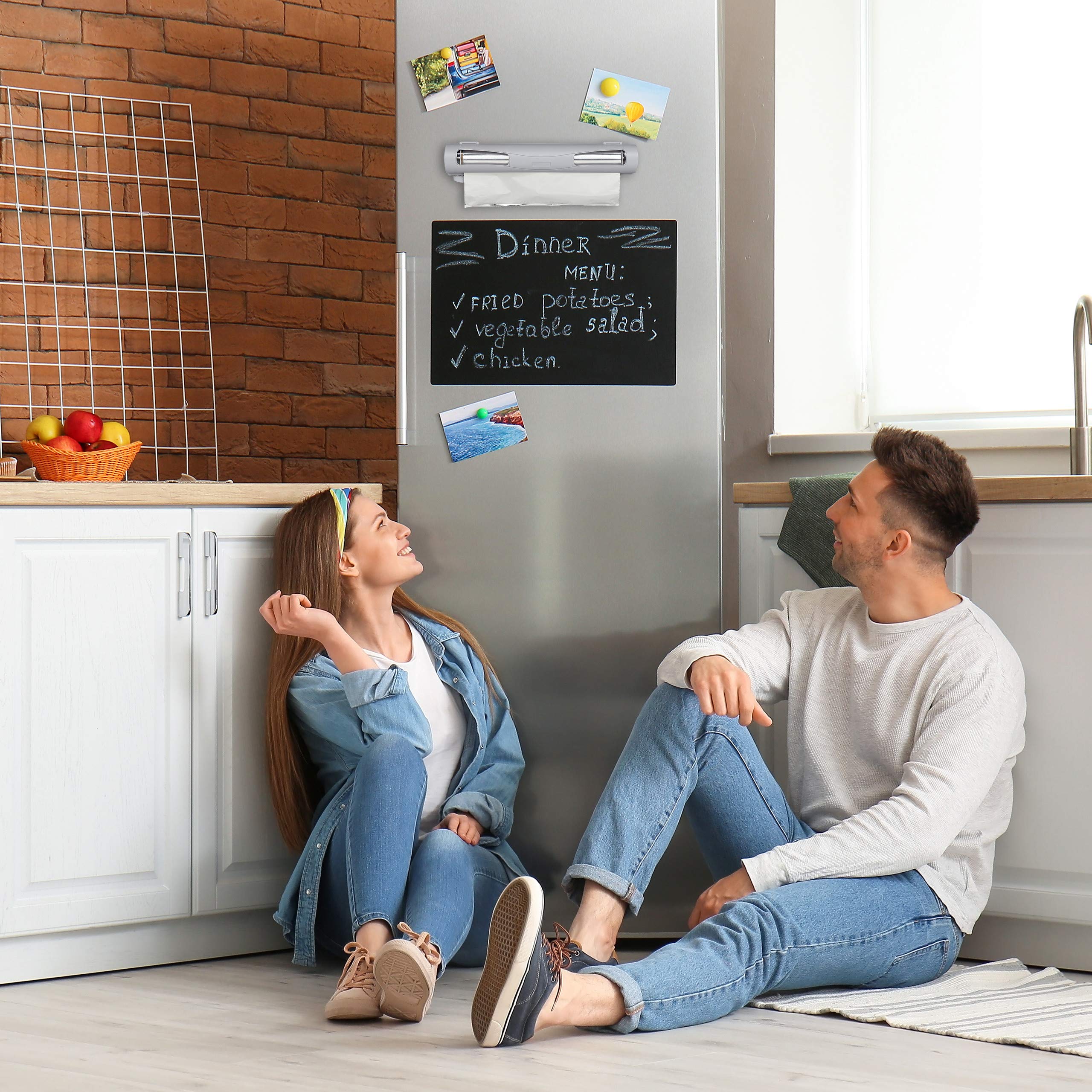 Relaxdays Distributeur film alimentaire, lot de 2, pour papier aluminium et cellophane, fenêtre de visualisation, gris
