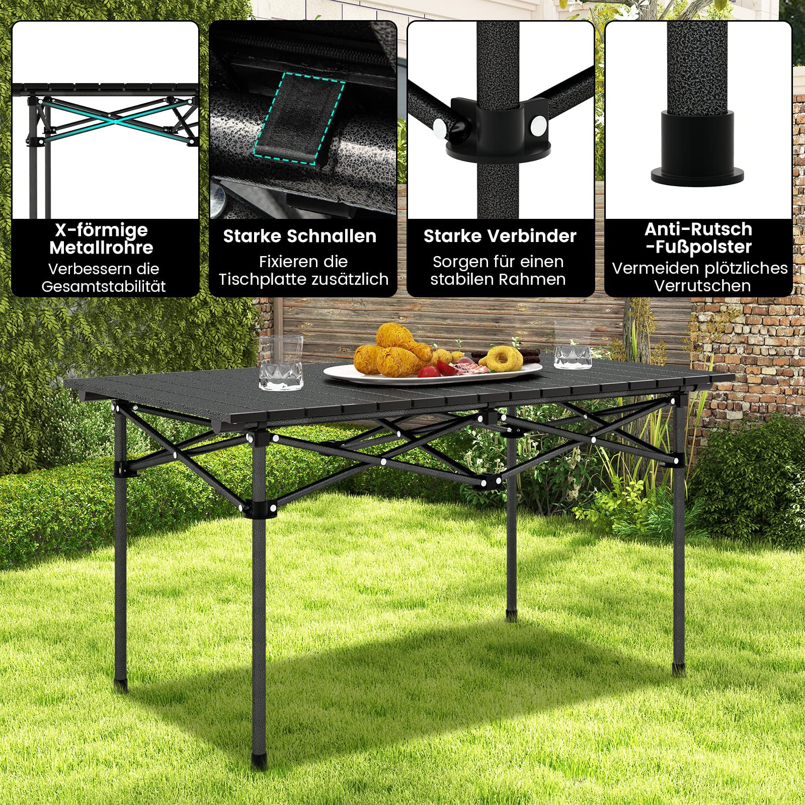 GYMAX Mesa Plegable de Camping 95 x 55 x 50 cm, Mesa de Jardín, Mesa de Balcón, Plegable, Incluye Bolsa de Transporte, Mesa Plegable de Aluminio, Fácil de Acampar para 4-6 Personas