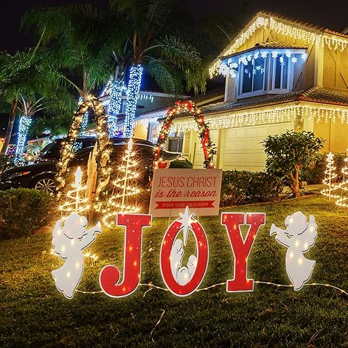 Miniatura 9 de Christmas Joy Nativity Scene Yard Sign with LED String Light Decorations Large Xmas Nativity Lawn Religious Scenes Yard Signs with Stakes for