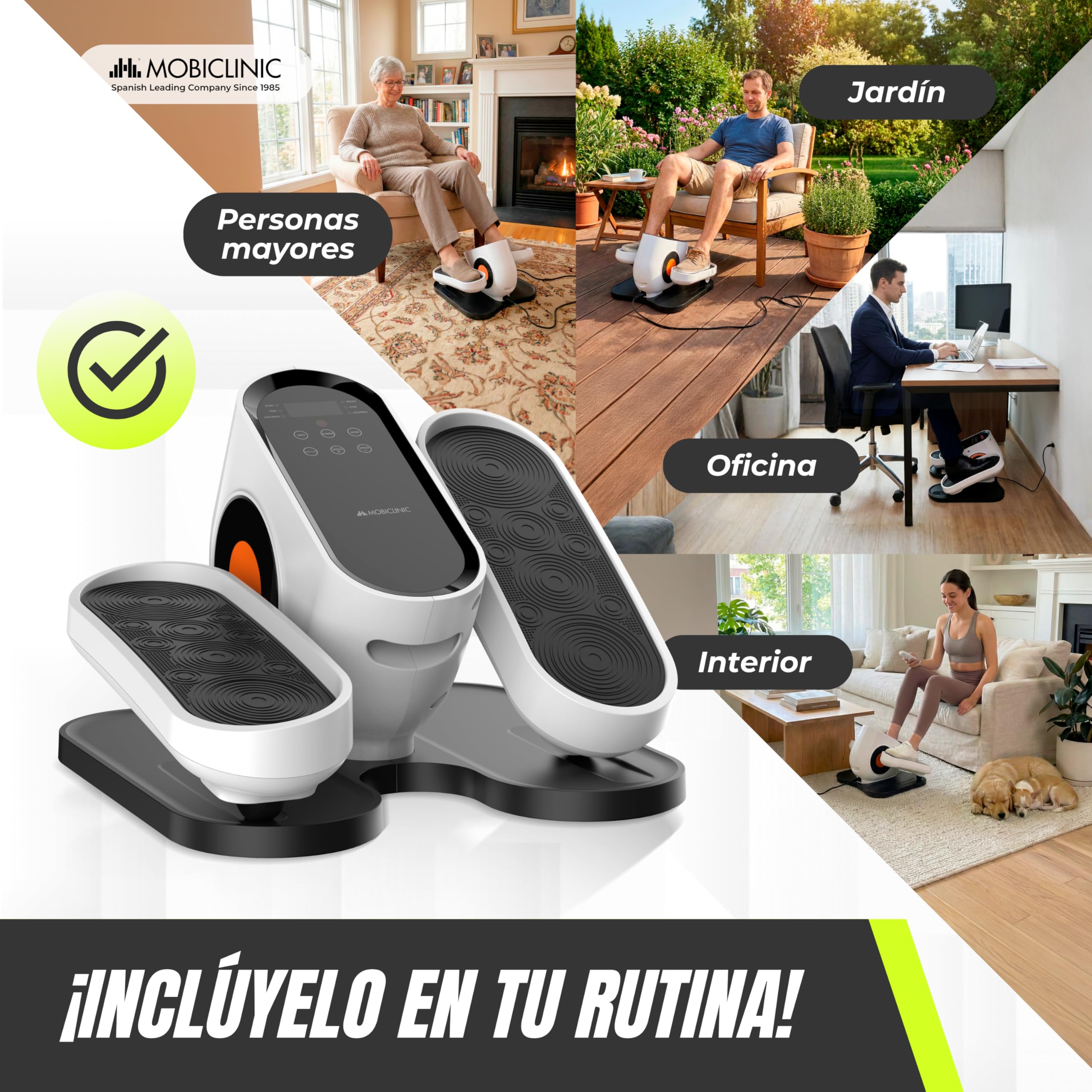 Mobiclinic®, Mini Elíptica Eléctrica, Modo Manual y Automático, Pantalla LED, Mando a Distancia, 10 Velocidades, Pedaleo Bidireccional, Silencioso, Antideslizante, Hogar y Oficina, Mobidal
