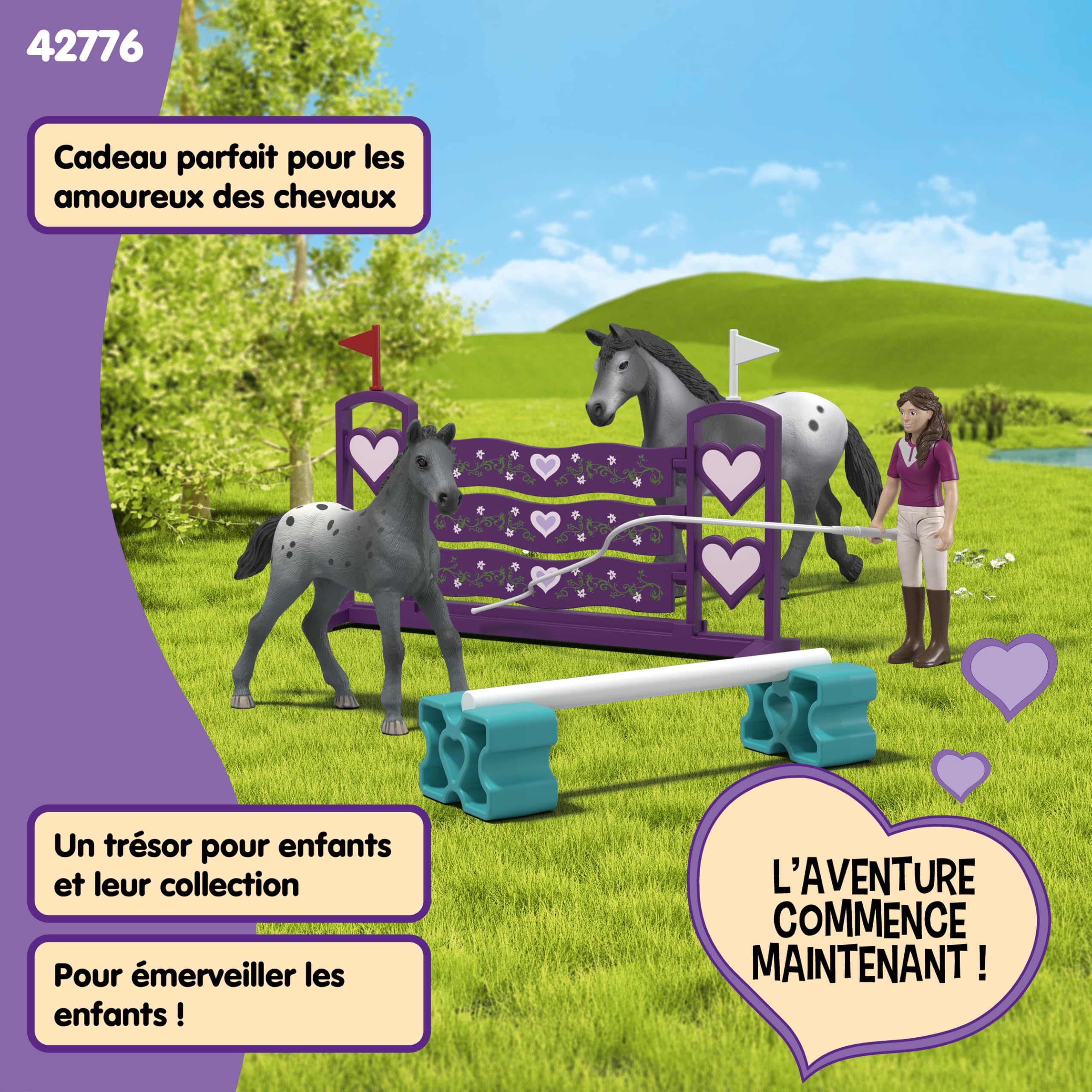 Schleich Horse Club | L’entraînement de Lisa au Tournoi 42776 | Coffret avec Cheval, Poulain, Figurine articulée Lisa, Obstacles & Accessoires d’équitation | Jouet Chevaux dès 5 Ans | 7 pièces
