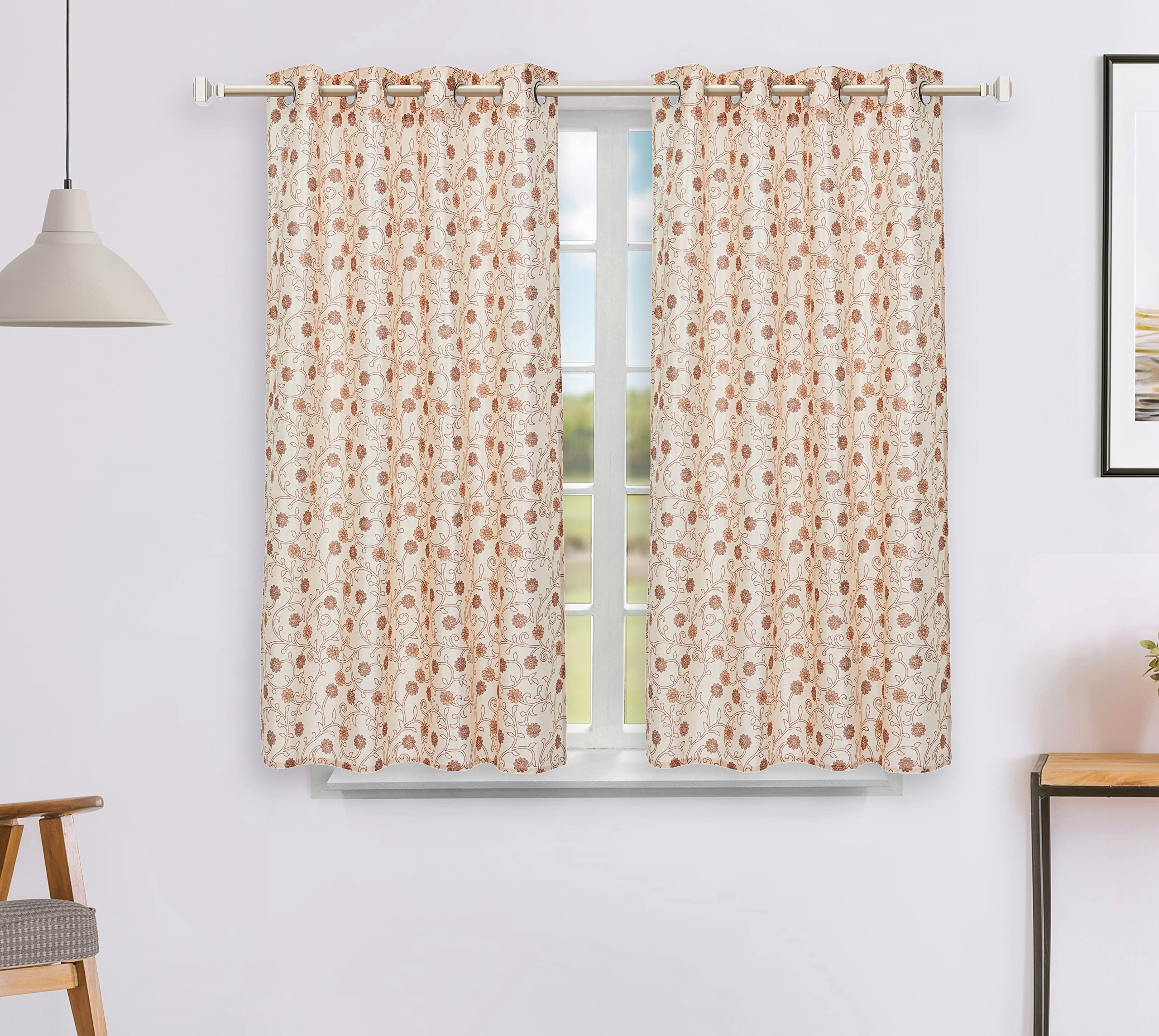 Amazon Brand - Solimo Polyester Floral Leaf Print Window Curtain (Brown,5 FEET -150CM)-Pack of 2 Regular Print 135 GSM | Light-Filtering (B0BRKQHY3G) Amazon Price History, Amazon Price Tracker