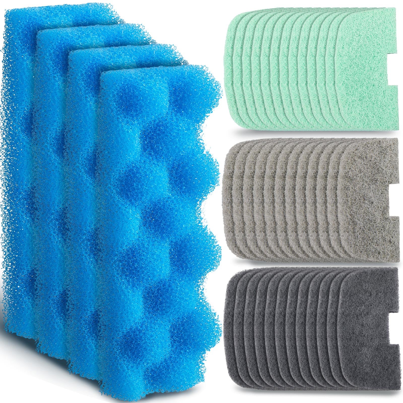 Threlaco 40 Pcs Replacement Filter Media Kit Compatible with Fluval 206/207, Aquarium Filters Set Including 4 Biological Foams, 36 Ammonia/Phosphate/